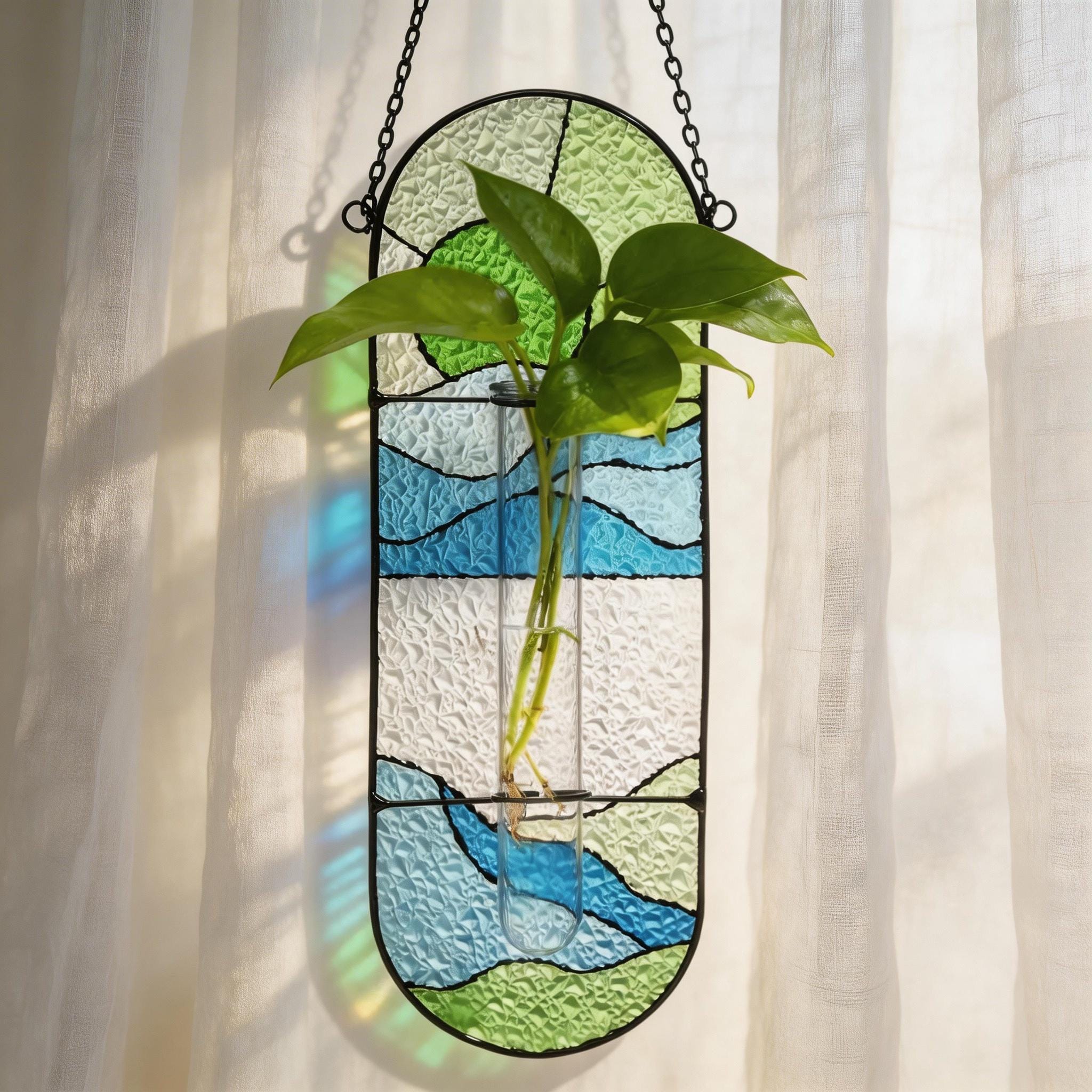 Vase suspendu en vitrail, décoration de propagation hydroponique, cadeau unique