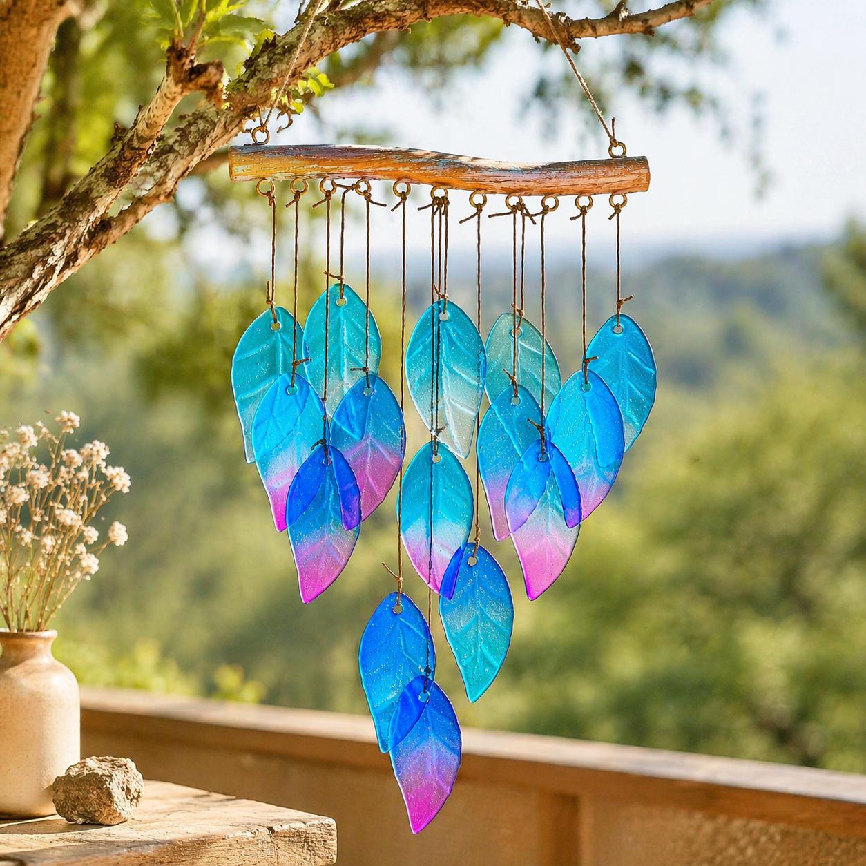 Attrape-soleil carillon éolien en vitrail, décoration de fenêtre en verre colorée