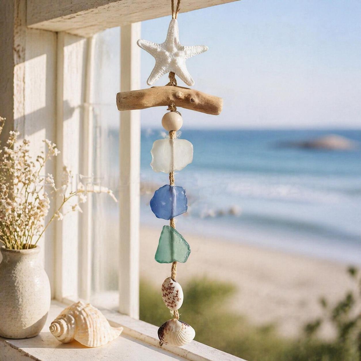 Carillon éolien étoile de mer en vitrail, attrape-soleil étoile de mer coloré, décoration d'intérieur de plage côtière, cadeau d'art marin fait main, cadeau pour suspension de fenêtre