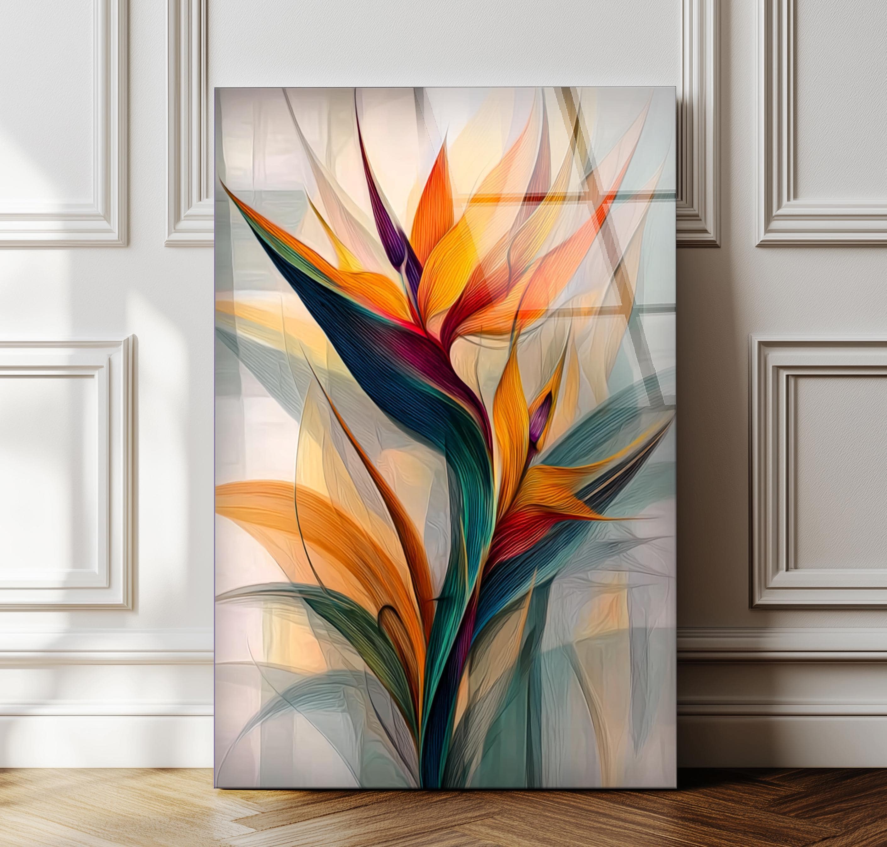 Panneau mural en verre imprimé d’oiseau de paradis, pour salon ou chambre