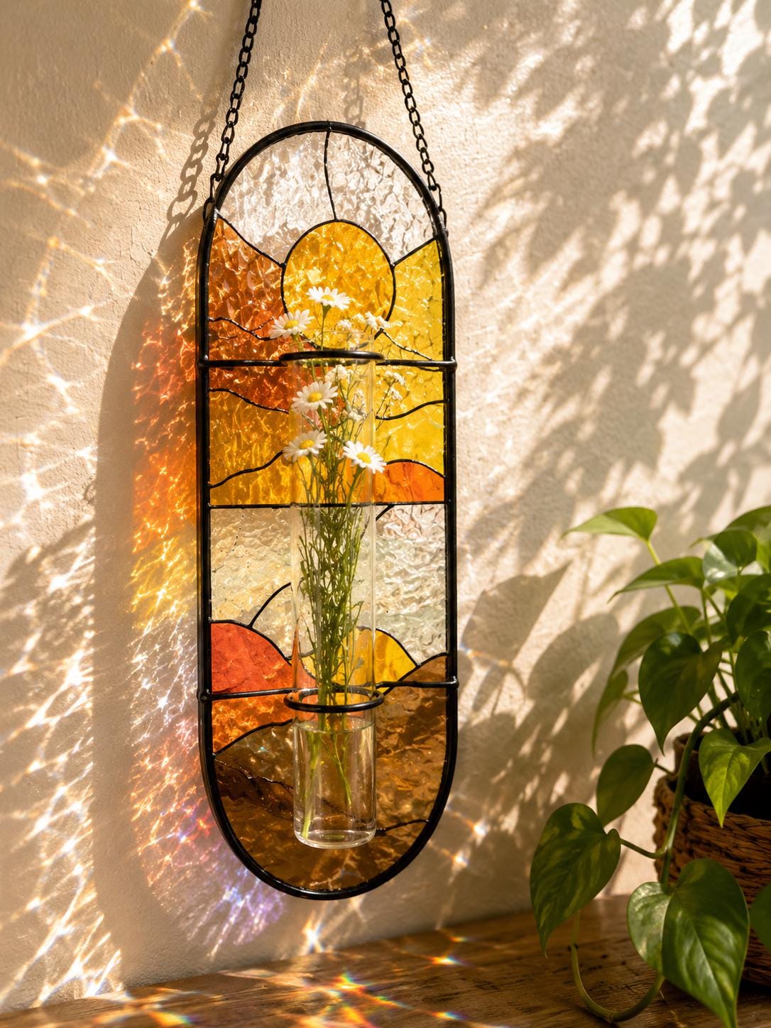 Attrape-soleil suspendu en verre teinté personnalisé, vase de fleur de naissance, décoration de propagation de fleur de fenêtre, cadeau de grand-mère, cadeau d'anniversaire