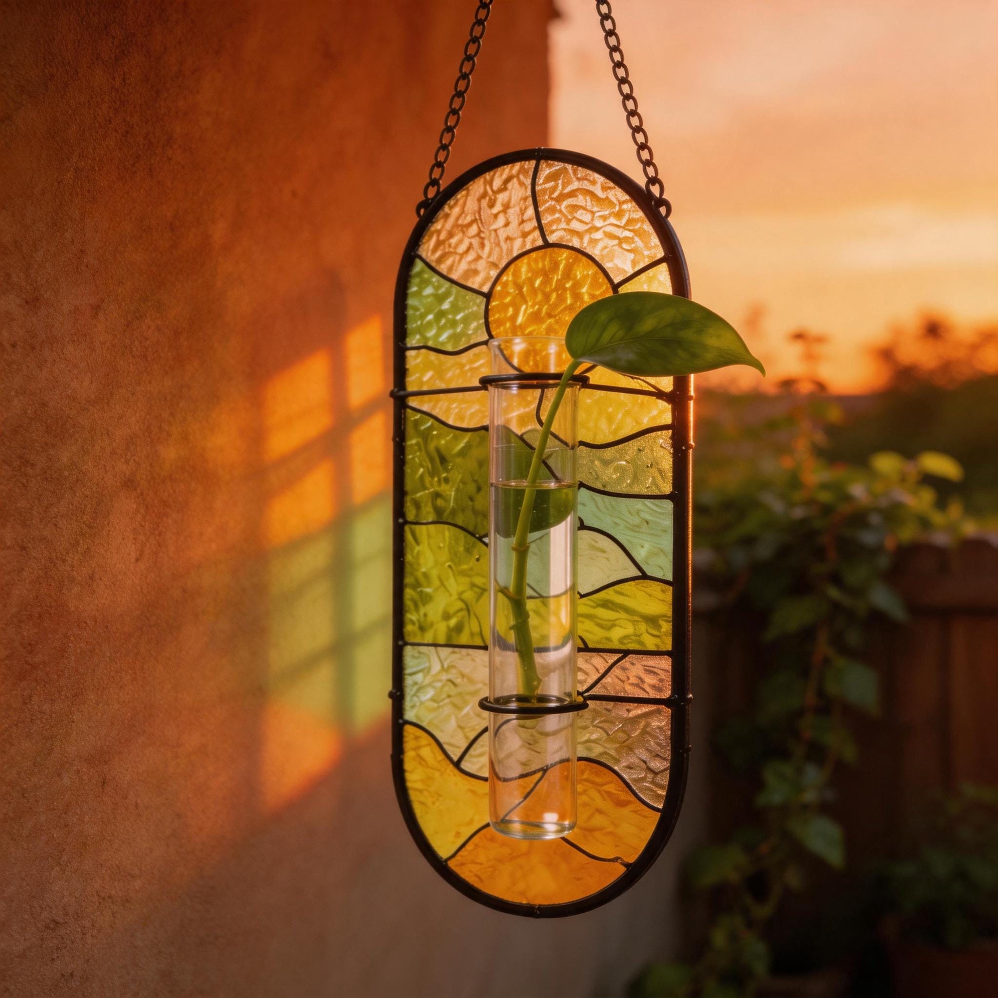 Attrape-soleil suspendu en verre teinté personnalisé, vase de fleur de naissance, décoration de propagation de fleur de fenêtre, cadeau de grand-mère, cadeau d'anniversaire