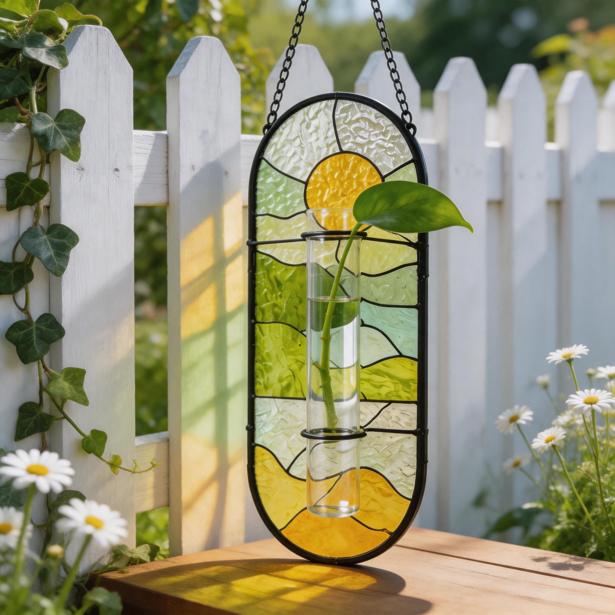 Attrape-soleil suspendu en verre teinté personnalisé, vase de fleur de naissance, décoration de propagation de fleur de fenêtre, cadeau de grand-mère, cadeau d'anniversaire