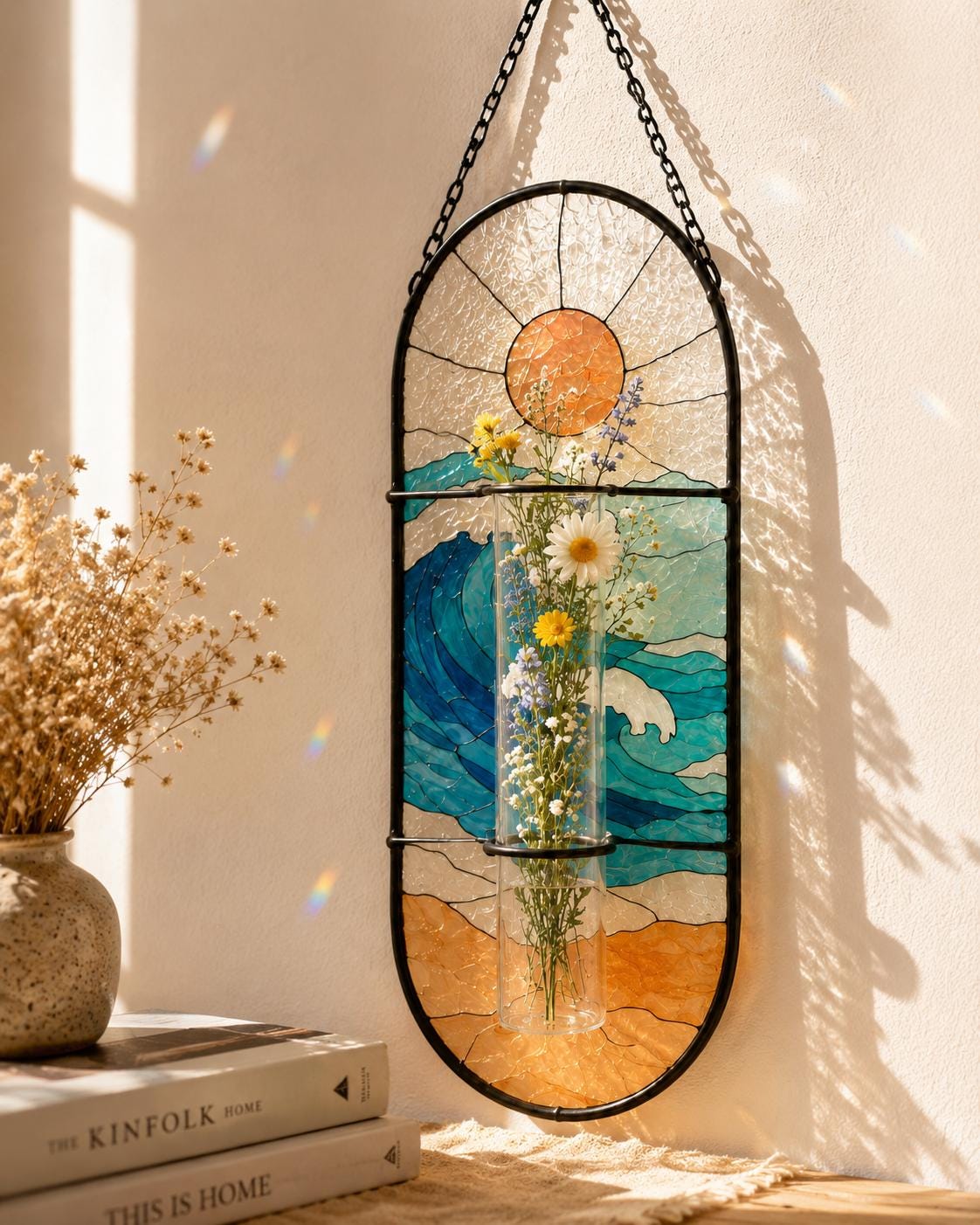 Vase à fleurs en vitrail pivoine attrape-soleil, cadeau pour amateur de jardin