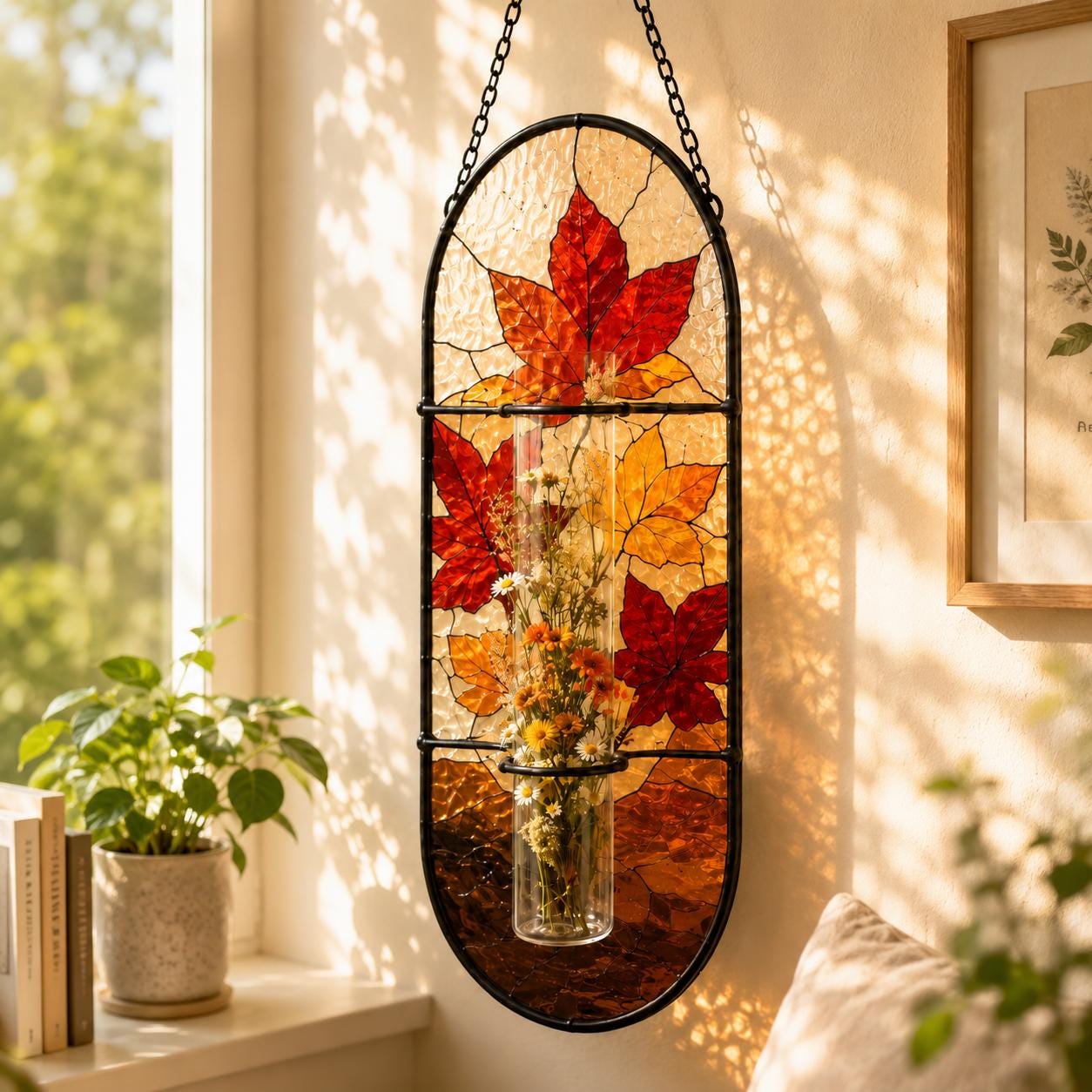 Vase à fleurs en vitrail pivoine attrape-soleil, cadeau pour amateur de jardin