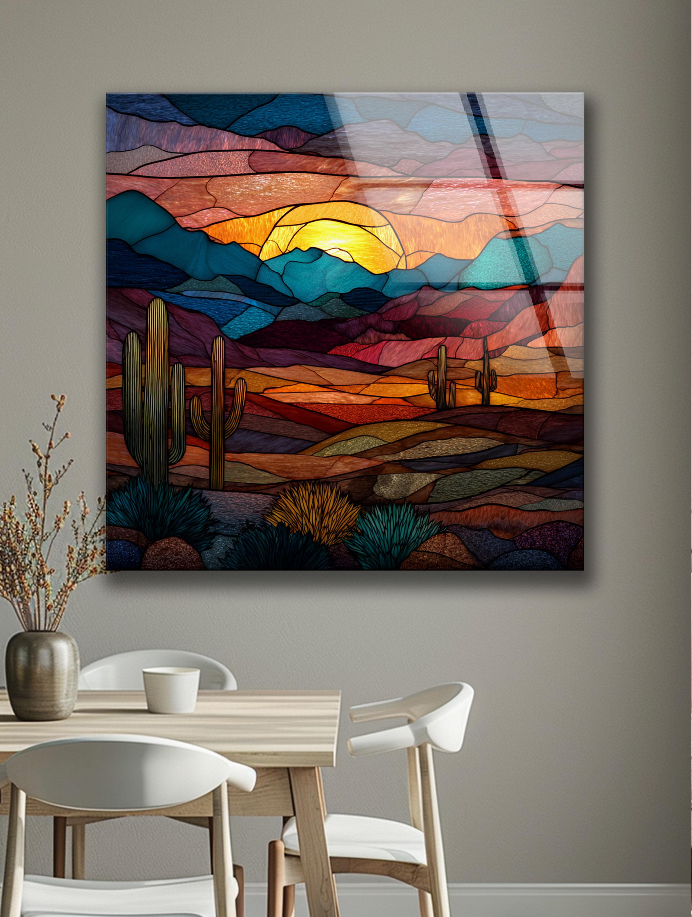 Art mural coucher de soleil coucher de soleil du sud-ouest paysage vitrail