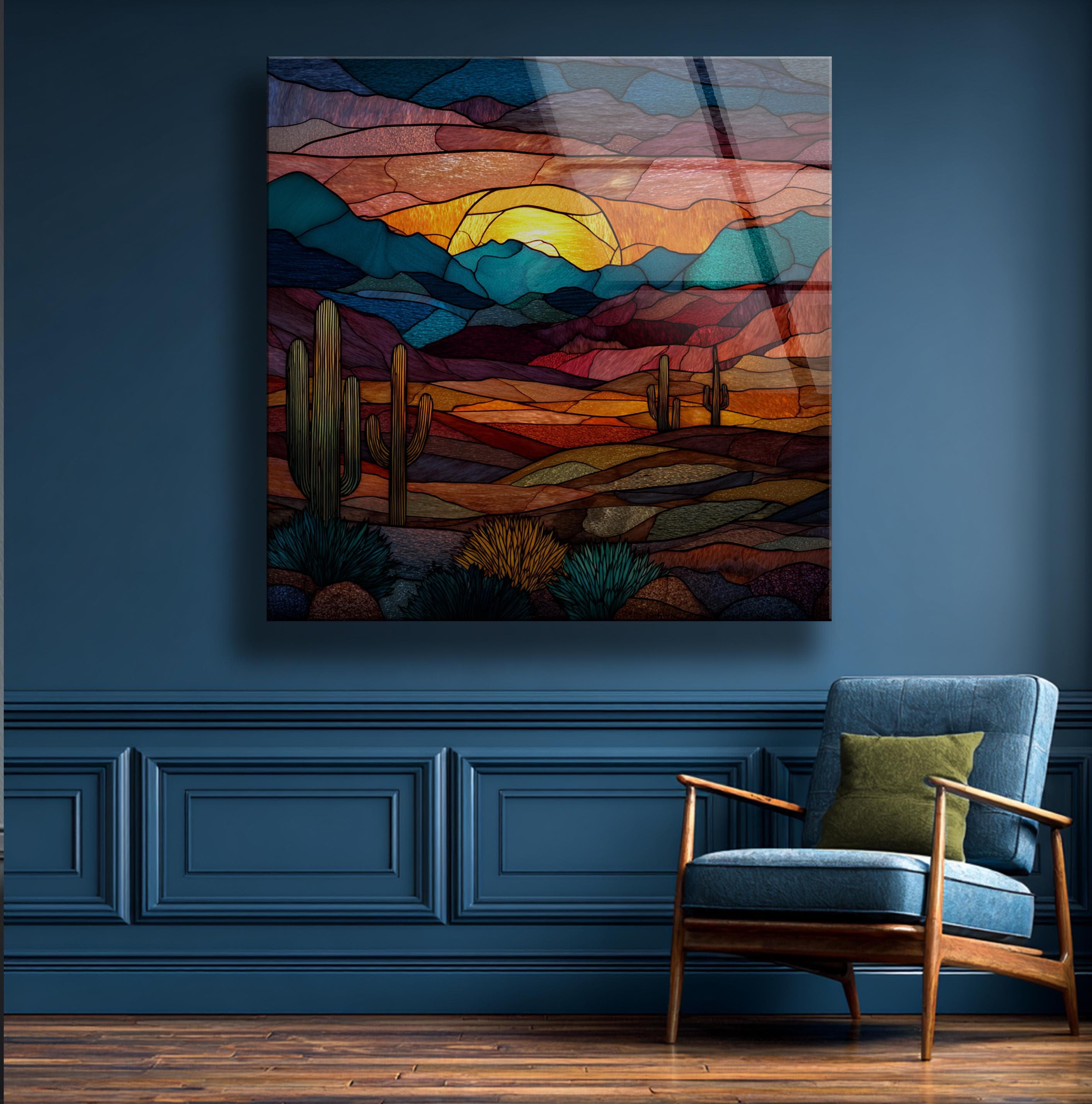 Art mural coucher de soleil coucher de soleil du sud-ouest paysage vitrail