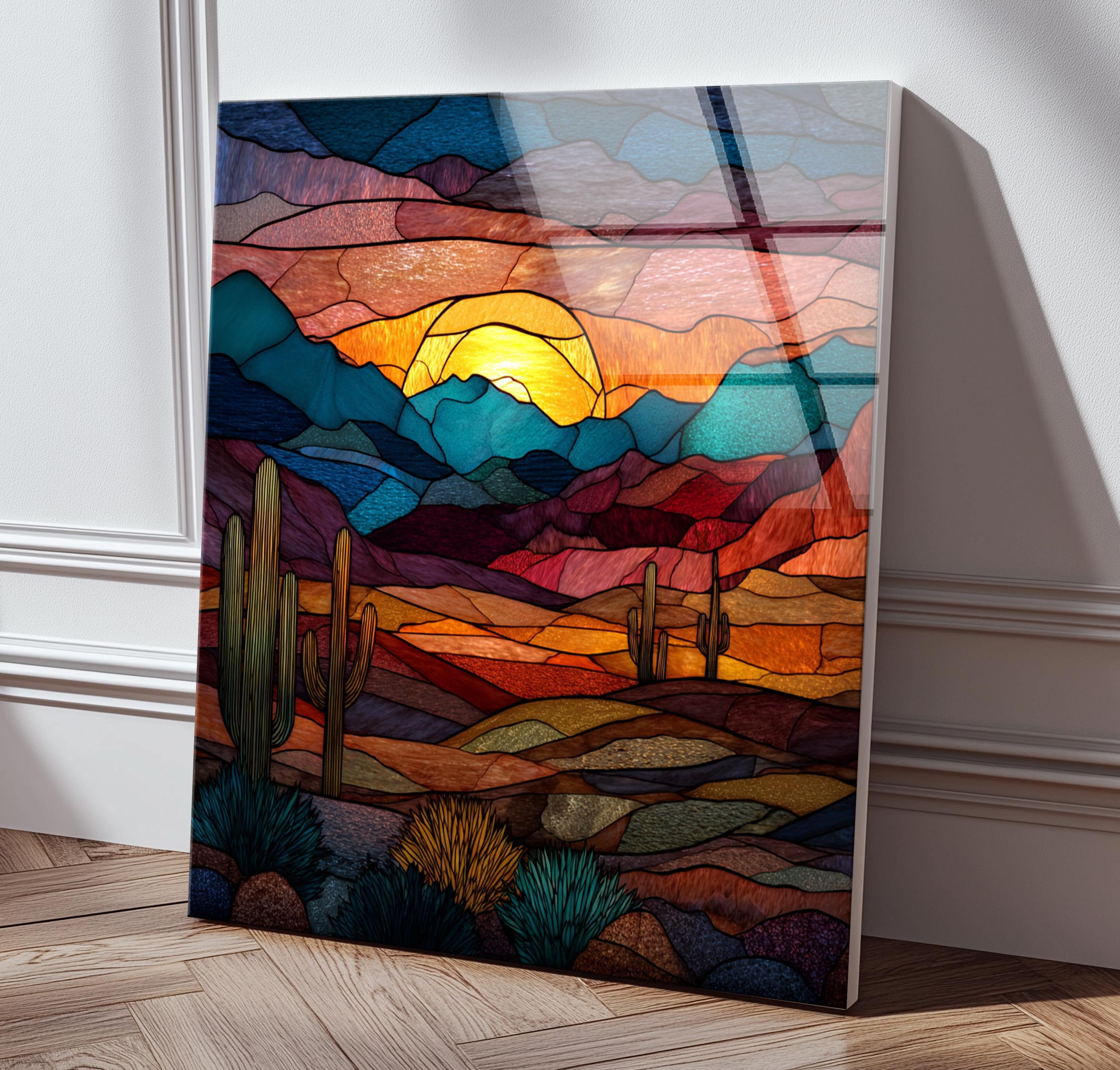 Art mural coucher de soleil coucher de soleil du sud-ouest paysage vitrail