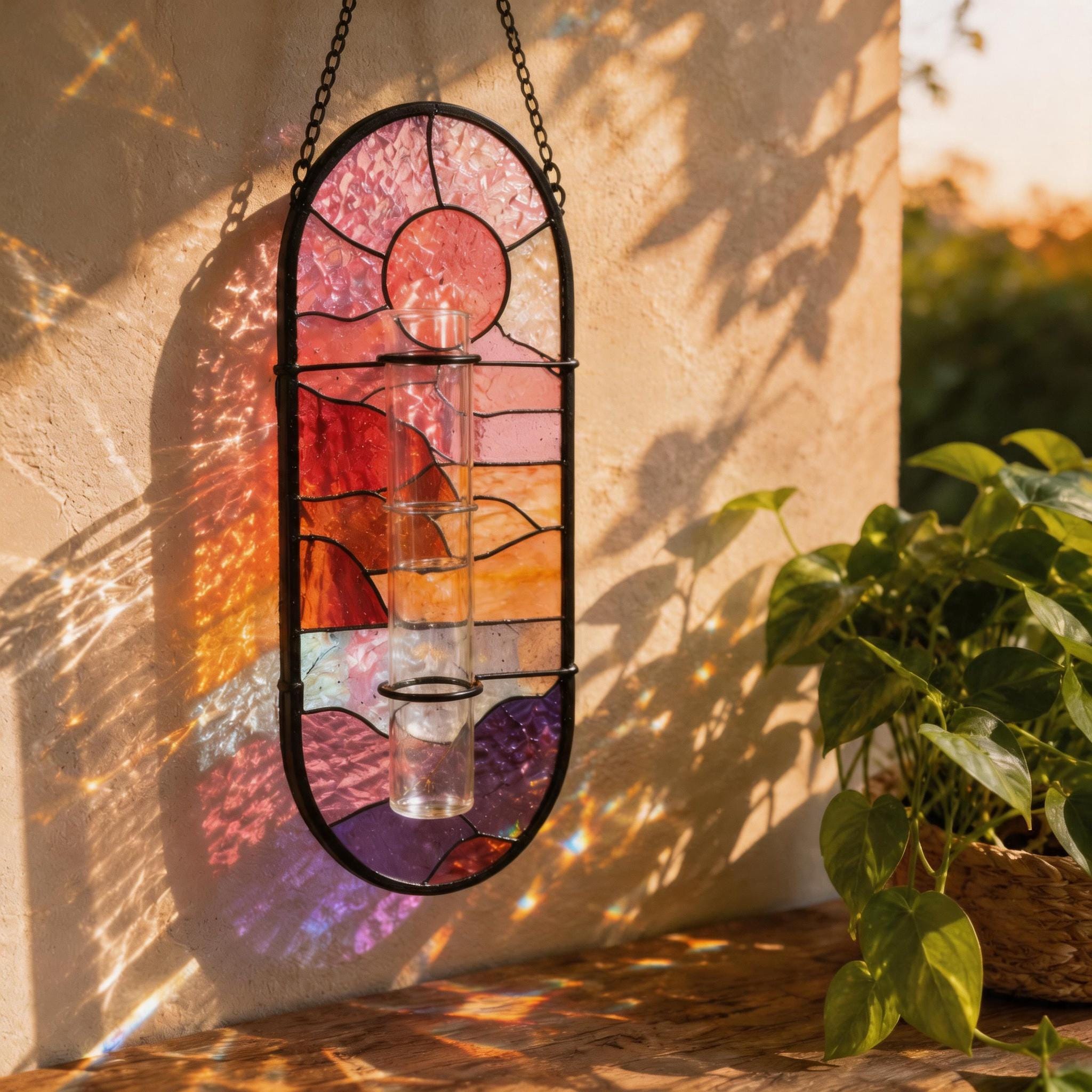 Attrape-soleil suspendu en verre teinté personnalisé, vase de fleur de naissance, décoration de propagation de fleur de fenêtre, cadeau de grand-mère, cadeau d'anniversaire