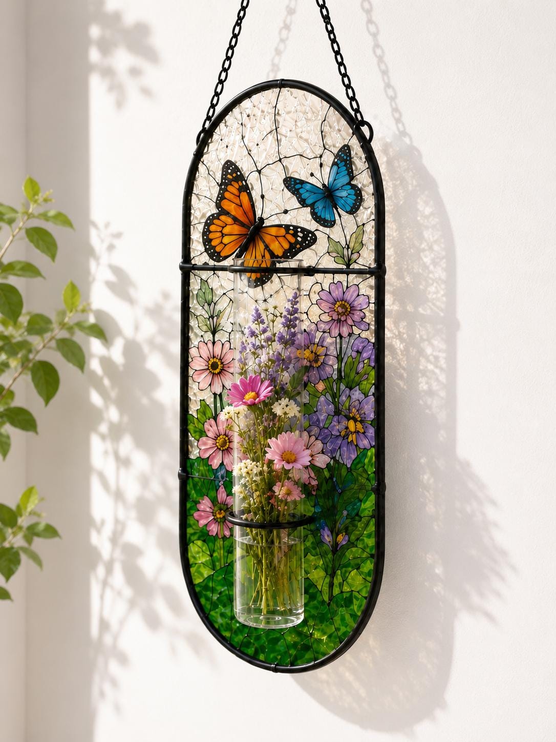 Vase à fleurs en vitrail pivoine attrape-soleil, cadeau pour amateur de jardin