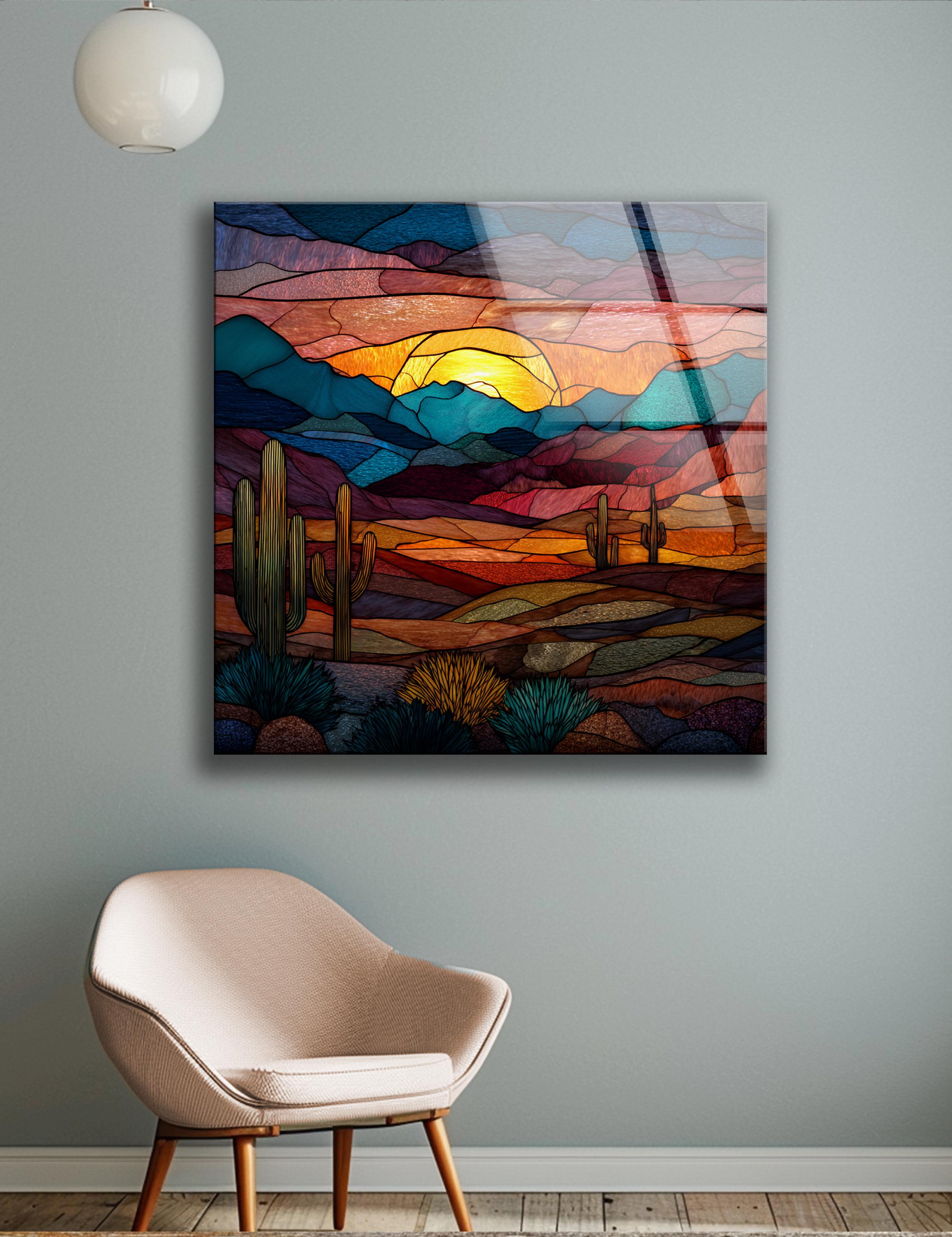 Art mural coucher de soleil coucher de soleil du sud-ouest paysage vitrail