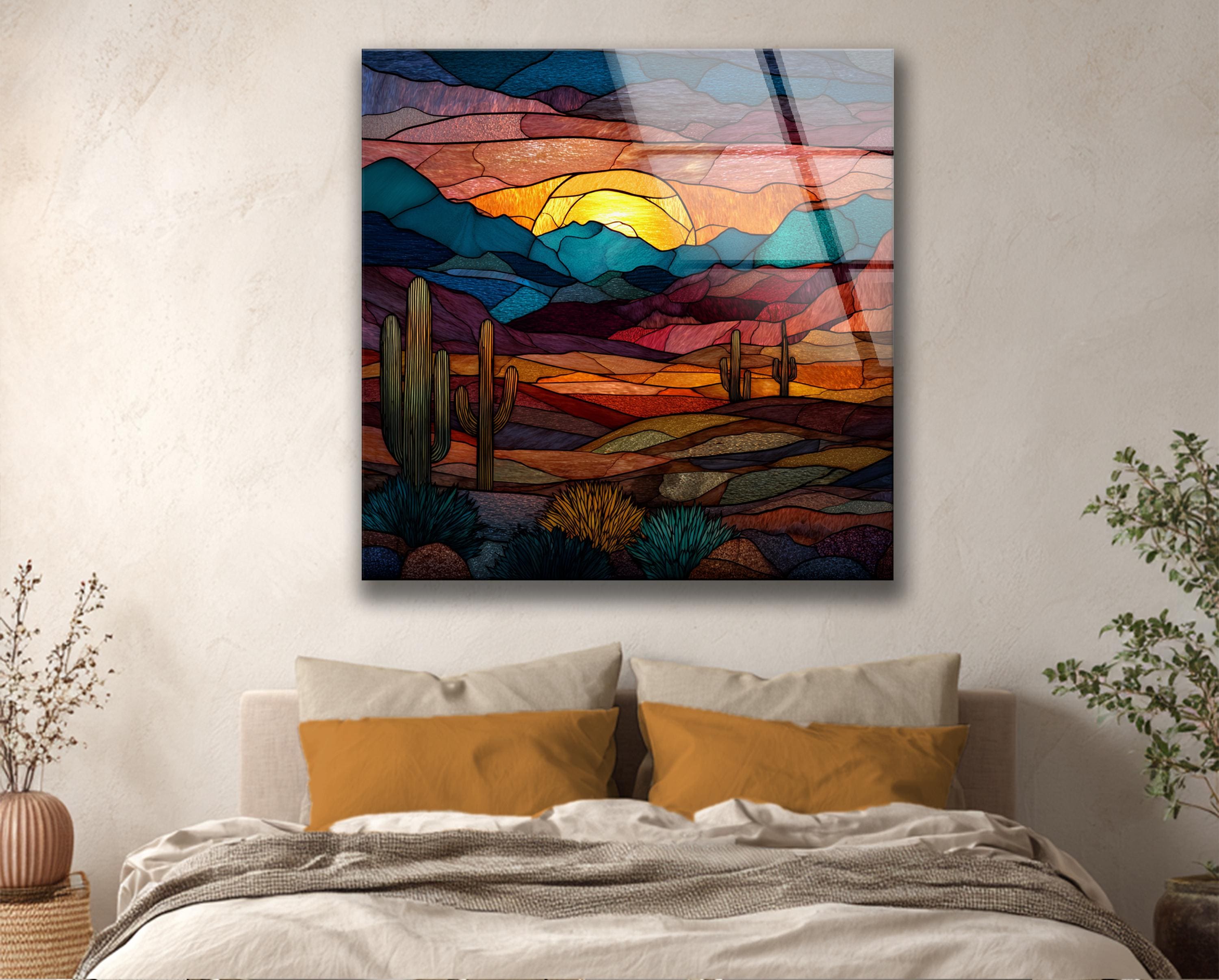 Art mural coucher de soleil coucher de soleil du sud-ouest paysage vitrail