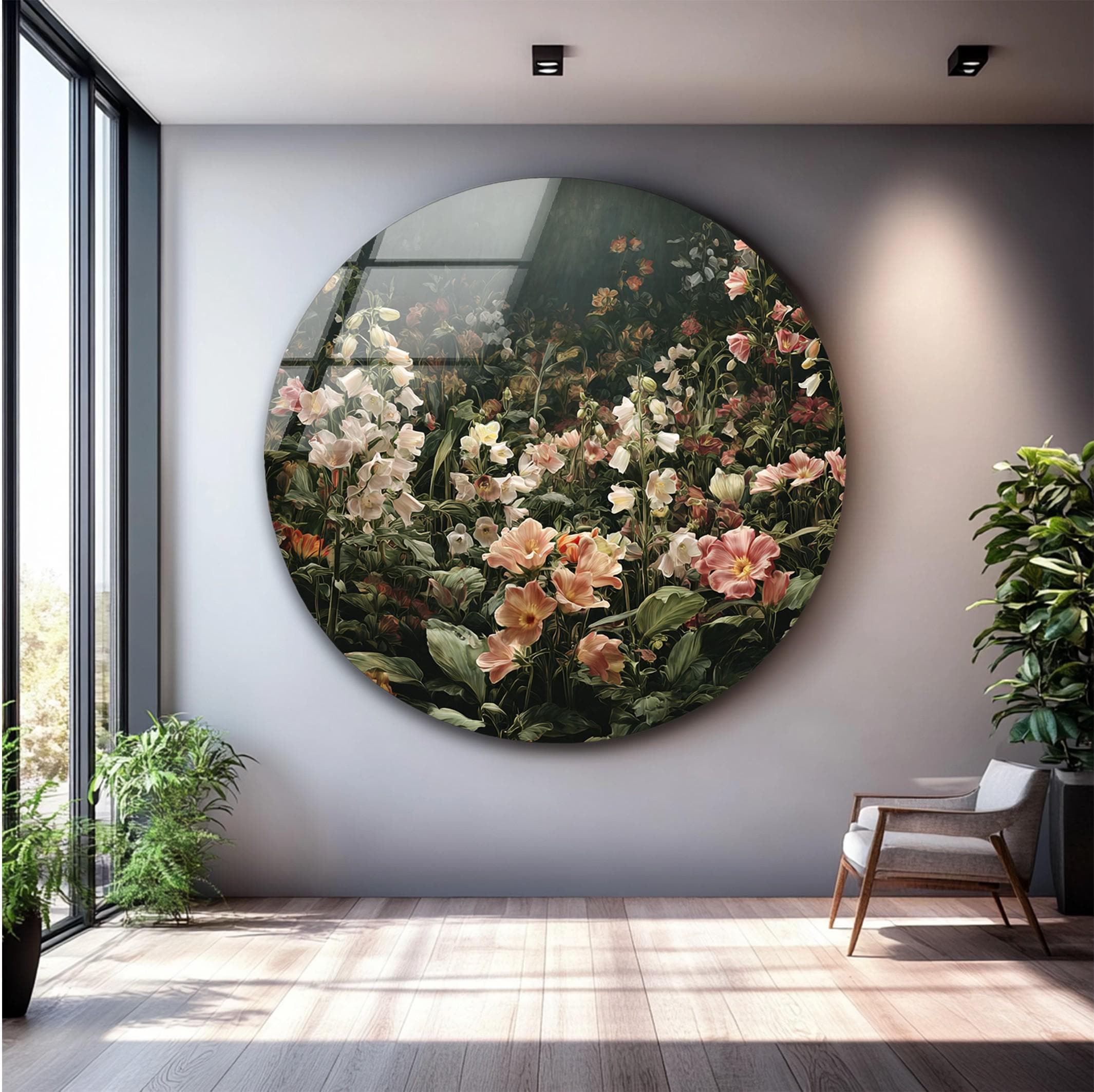 Art mural en verre de jardin floral de mauvaise humeur, décoration murale botanique sombre