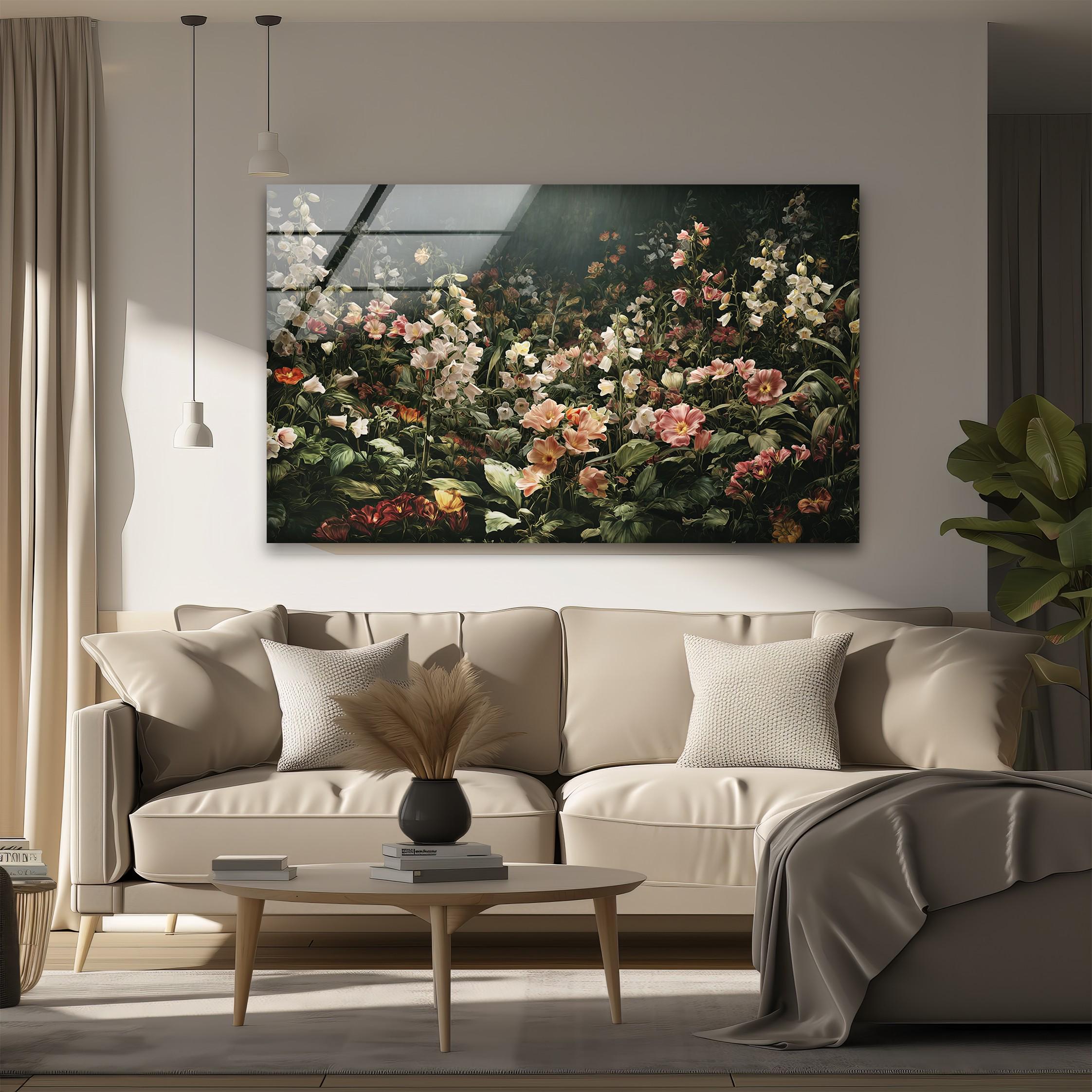 Art mural en verre de jardin floral de mauvaise humeur, décoration murale botanique sombre