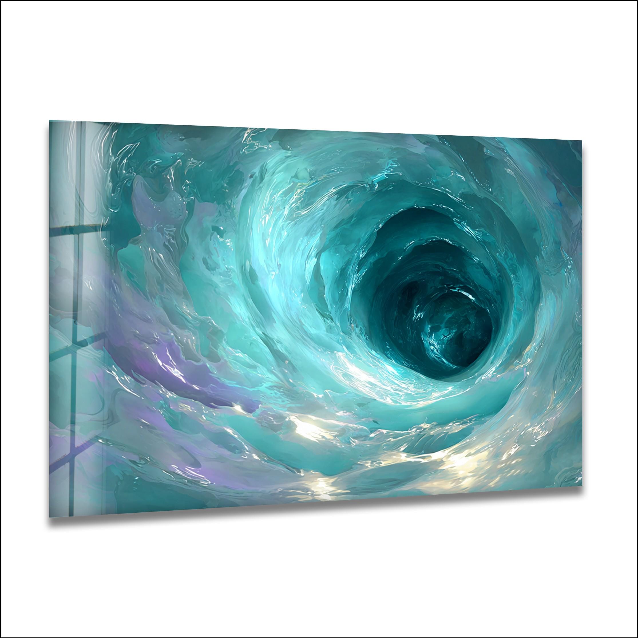 Impression sur verre tourbillon turquoise, décoration murale côtière moderne