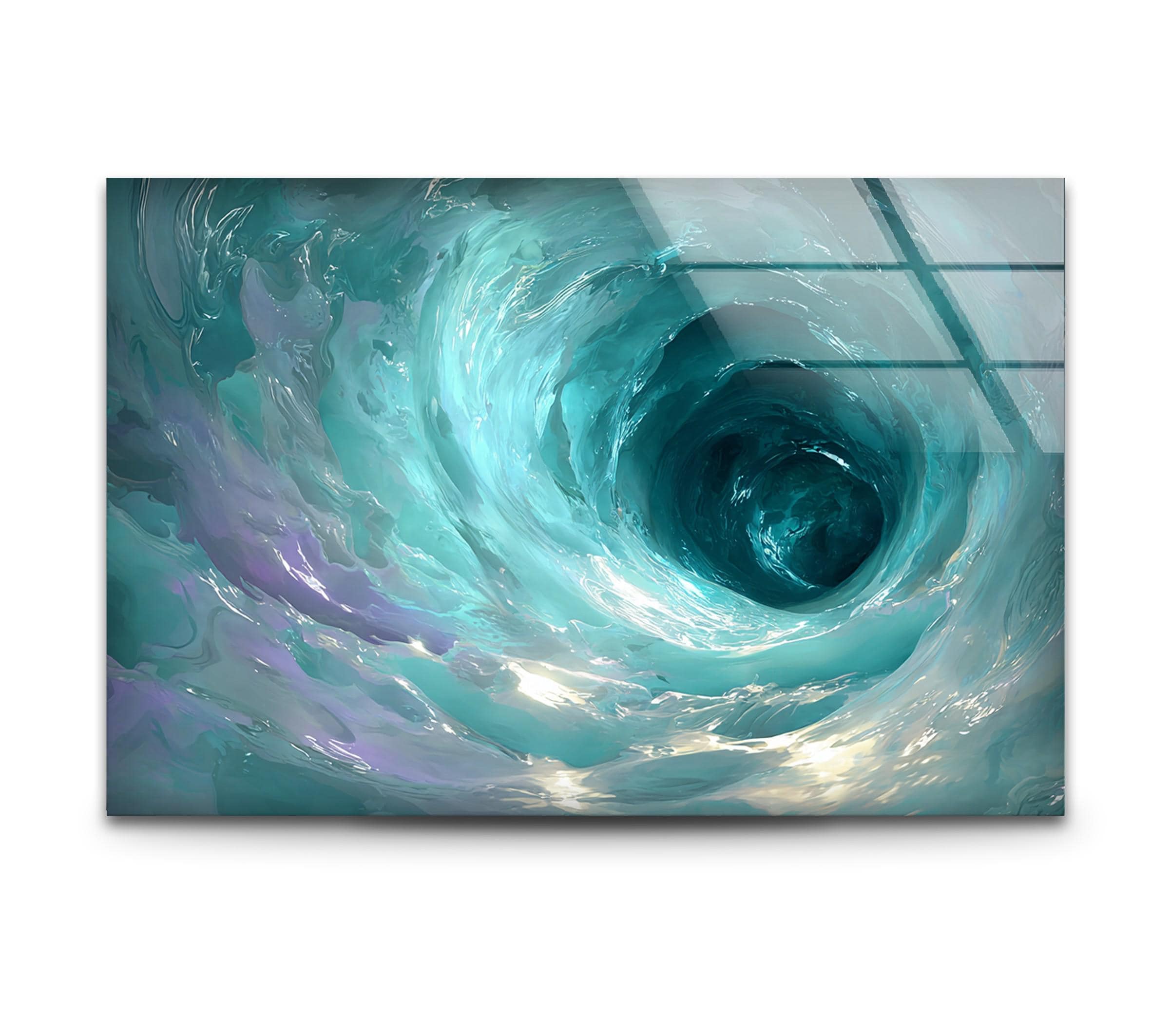 Impression sur verre tourbillon turquoise, décoration murale côtière moderne
