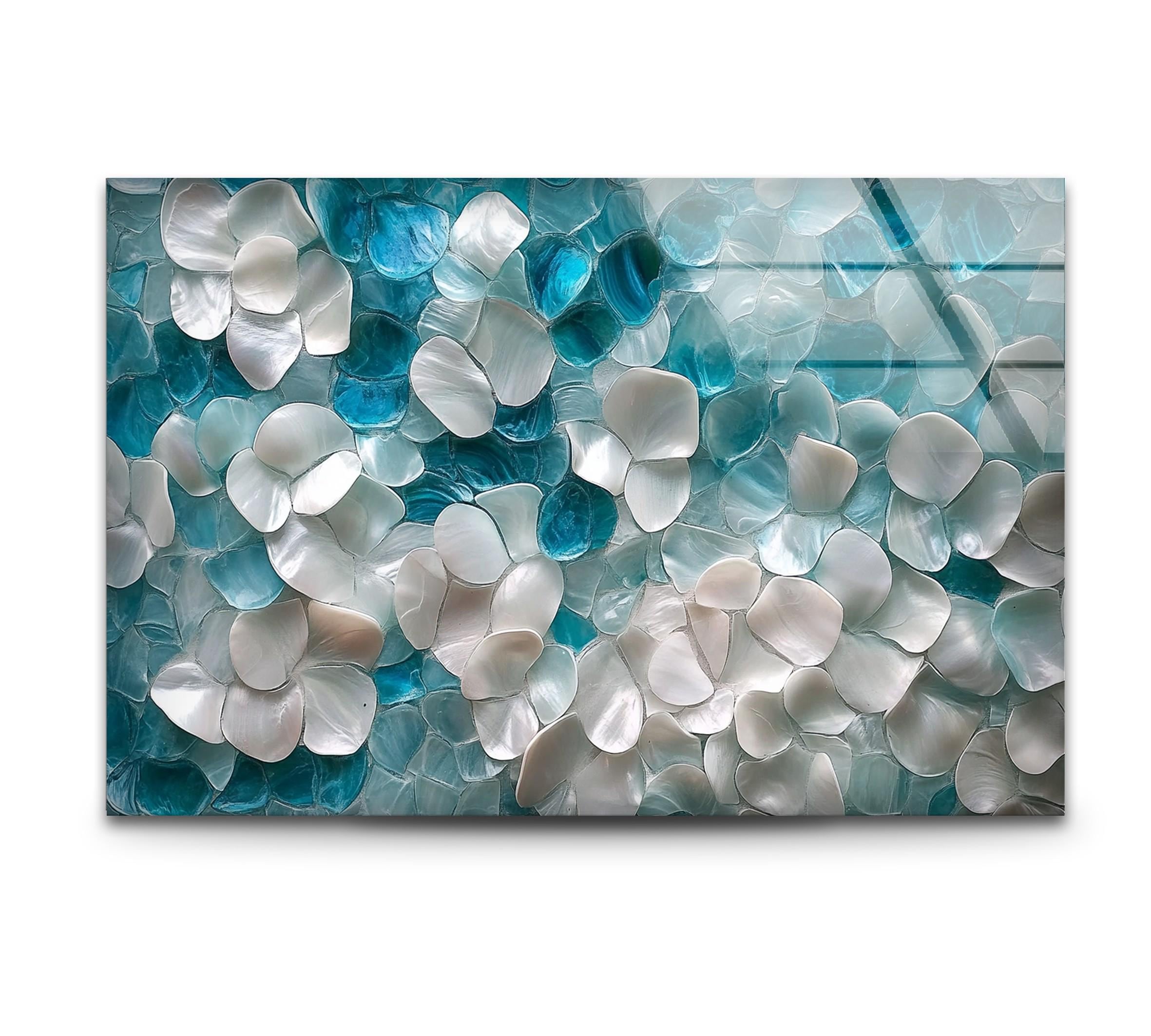 Œuvre murale en verre motif floral côtier, inspiration paysage marin, décoration murale botanique douce