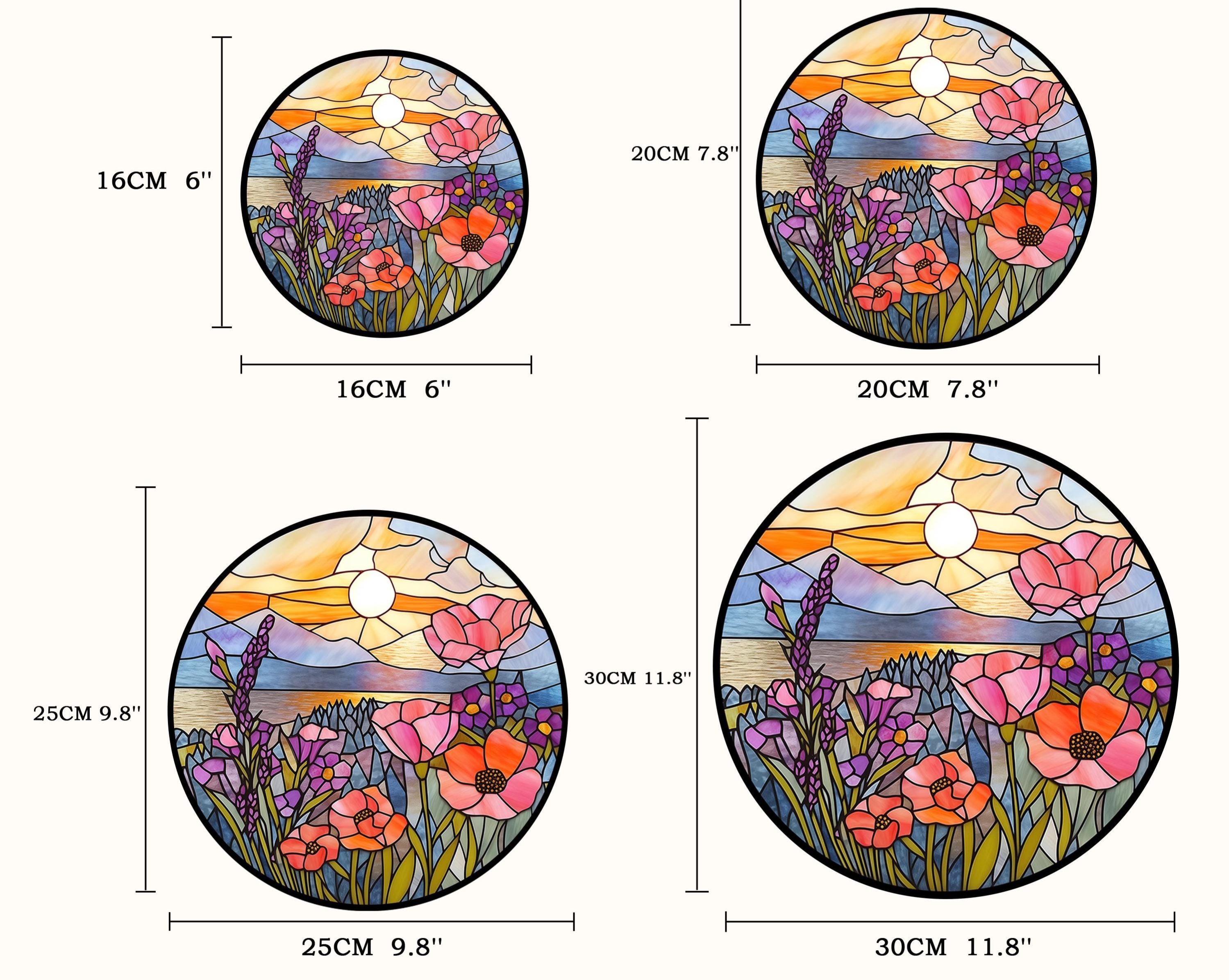 Attrape-soleil en vitrail coucher de soleil, Suspension de fenêtre, fleurs colorées, montagne, oeuvre d'art murale nature, cadeaux pour les amoureux de la nature, décoration de jardin