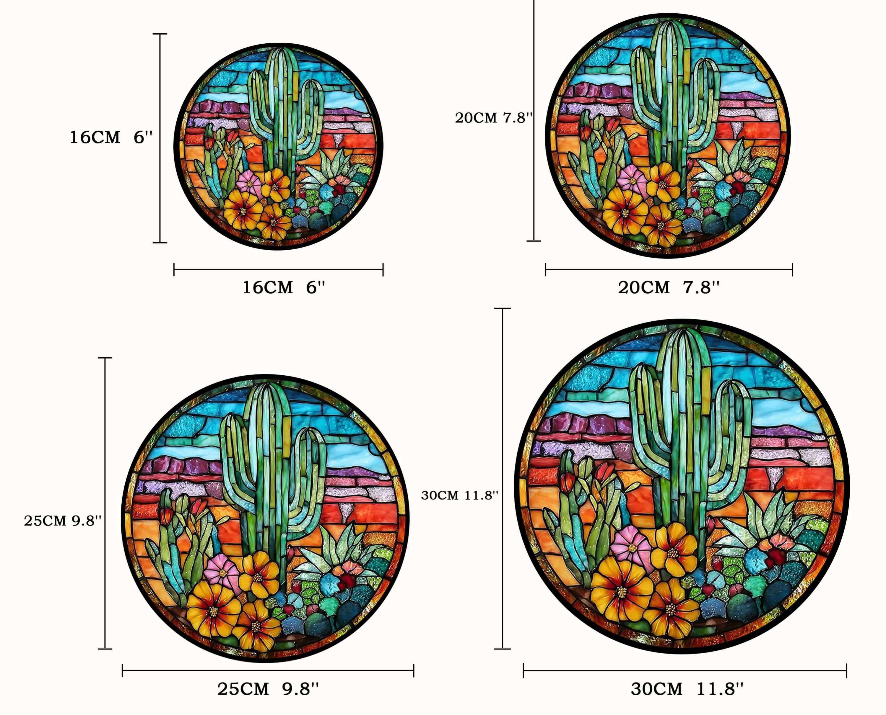Attrape-soleil en vitrail cactus, décoration florale colorée du désert, oeuvre d'art murale bohème, cadeau pour les amateurs de plantes et les fans de décoration du sud-ouest