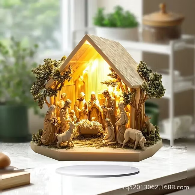 Illuminated Tabletop Nativity Scene with Warm Decorative Lighting