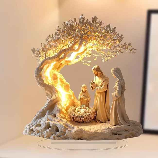 Illuminated Tabletop Nativity Scene with Warm Decorative Lighting
