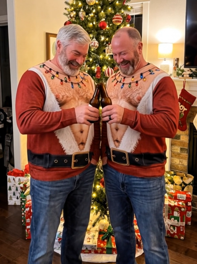 🎅🔥2026 Funny Christmas Sweater for Men – Santa’s Hairy Chest Ugly Xmas Pullover, Novelty Holiday Party Sweatshirt