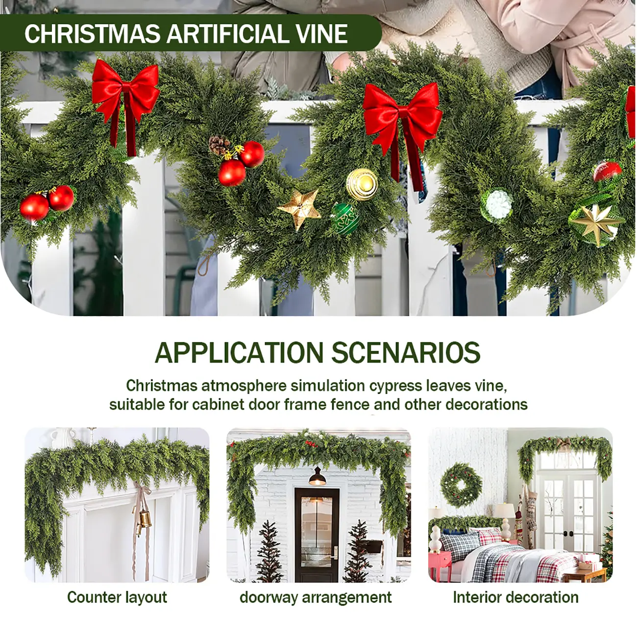 🎄Evergreen Charm — 6FT Lush Cedar Christmas Garland Set