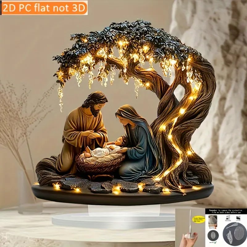 Illuminated Tabletop Nativity Scene with Warm Decorative Lighting