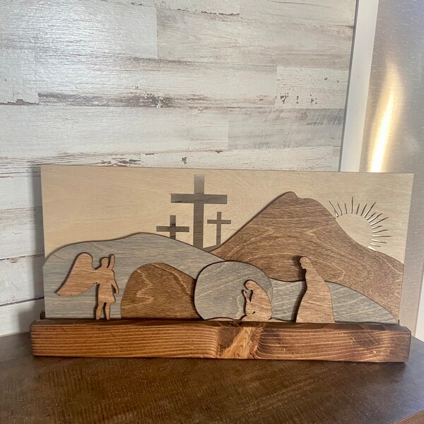 Wooden Layered Resurrection Easter Art: Empty Tomb Decor