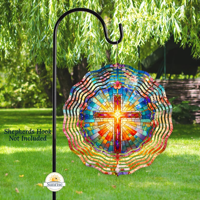 🌀3D Colorful Memorial Wind Spinner – Cross Gift - Religious Yard Decor