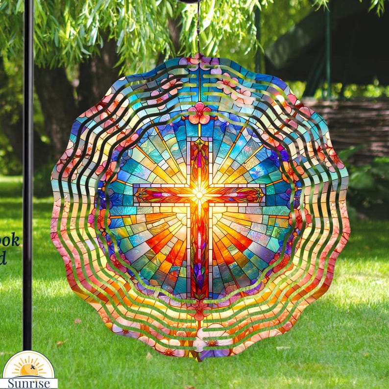 🌀3D Colorful Memorial Wind Spinner – Cross Gift - Religious Yard Decor