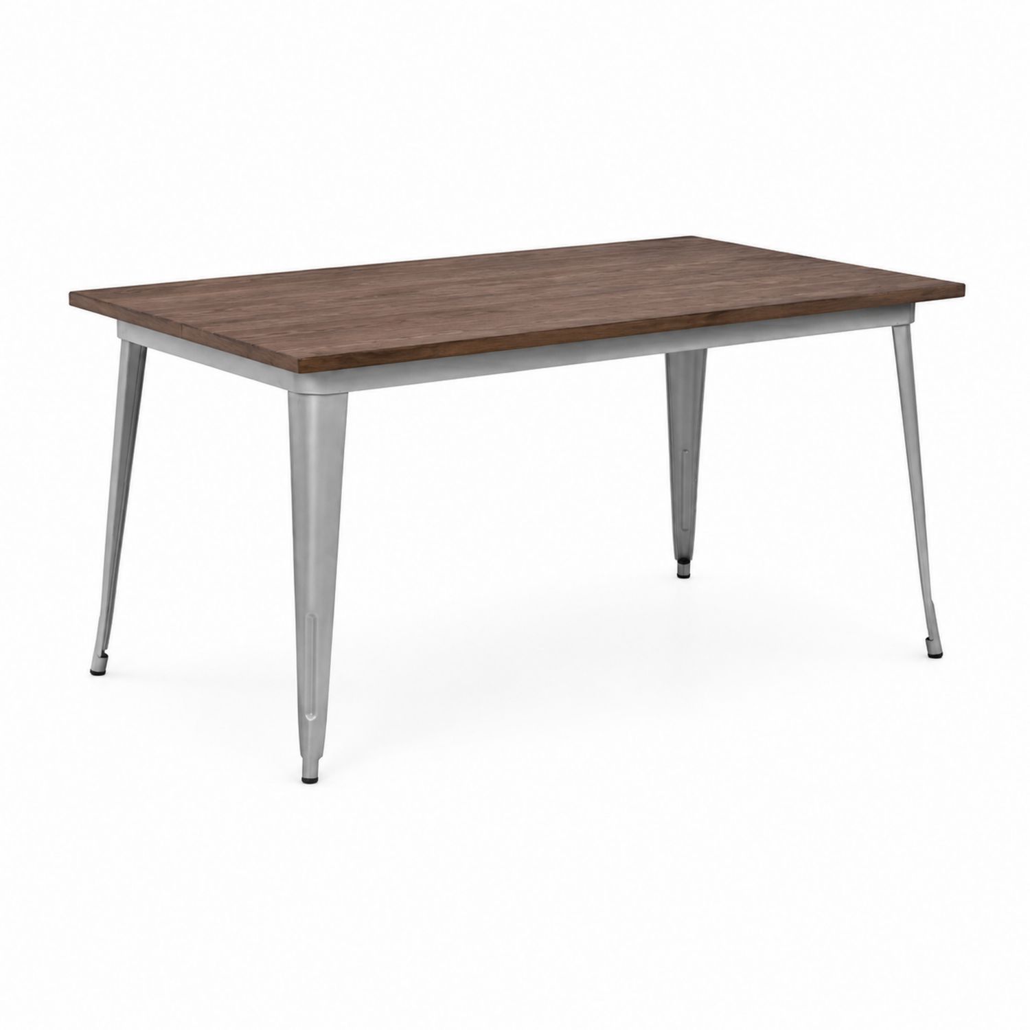 Rechteckiger Holz-Metall-Esstisch in Braun/Silber