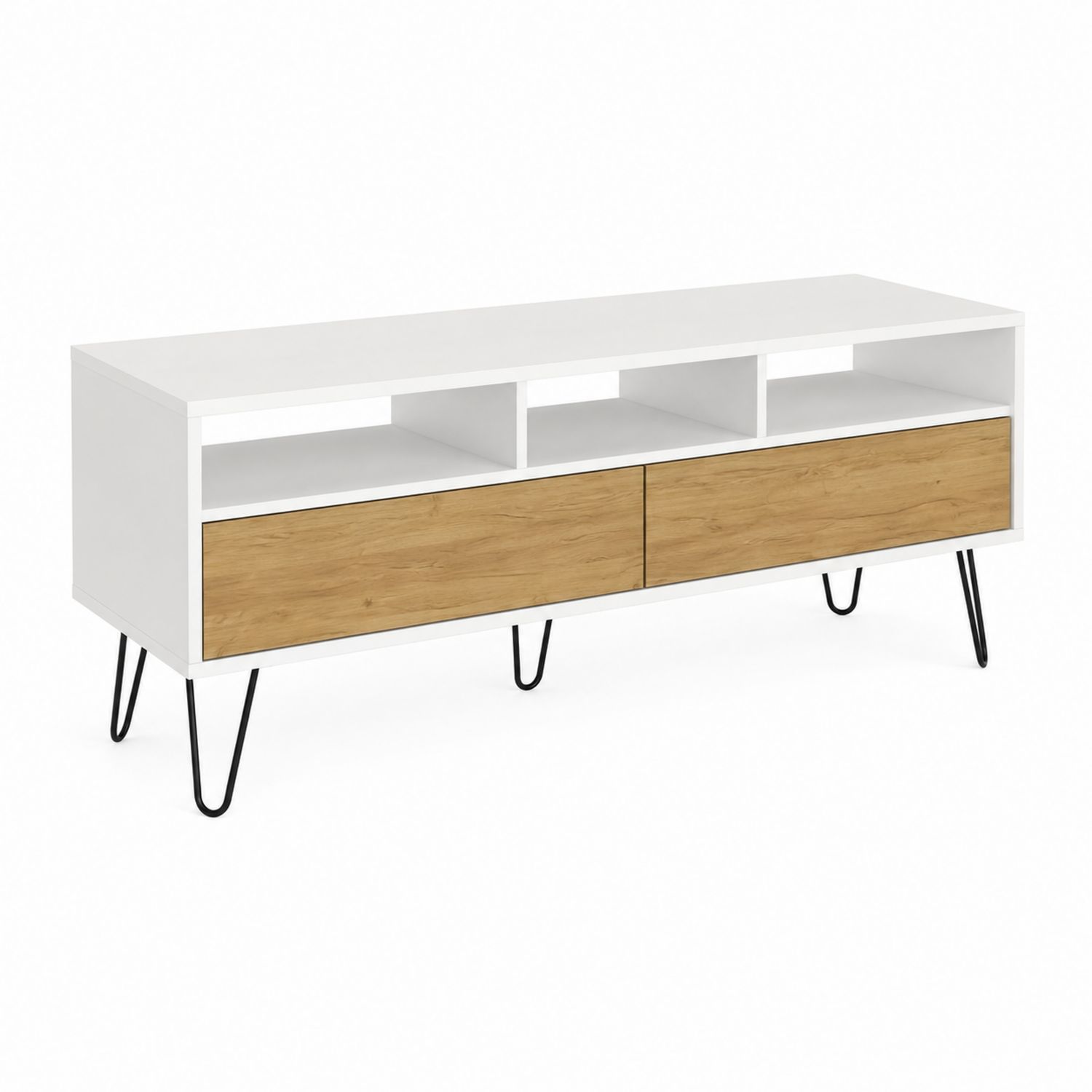TV-Schrank MDF Stahl Weiß Eiche 120x45x50 cm