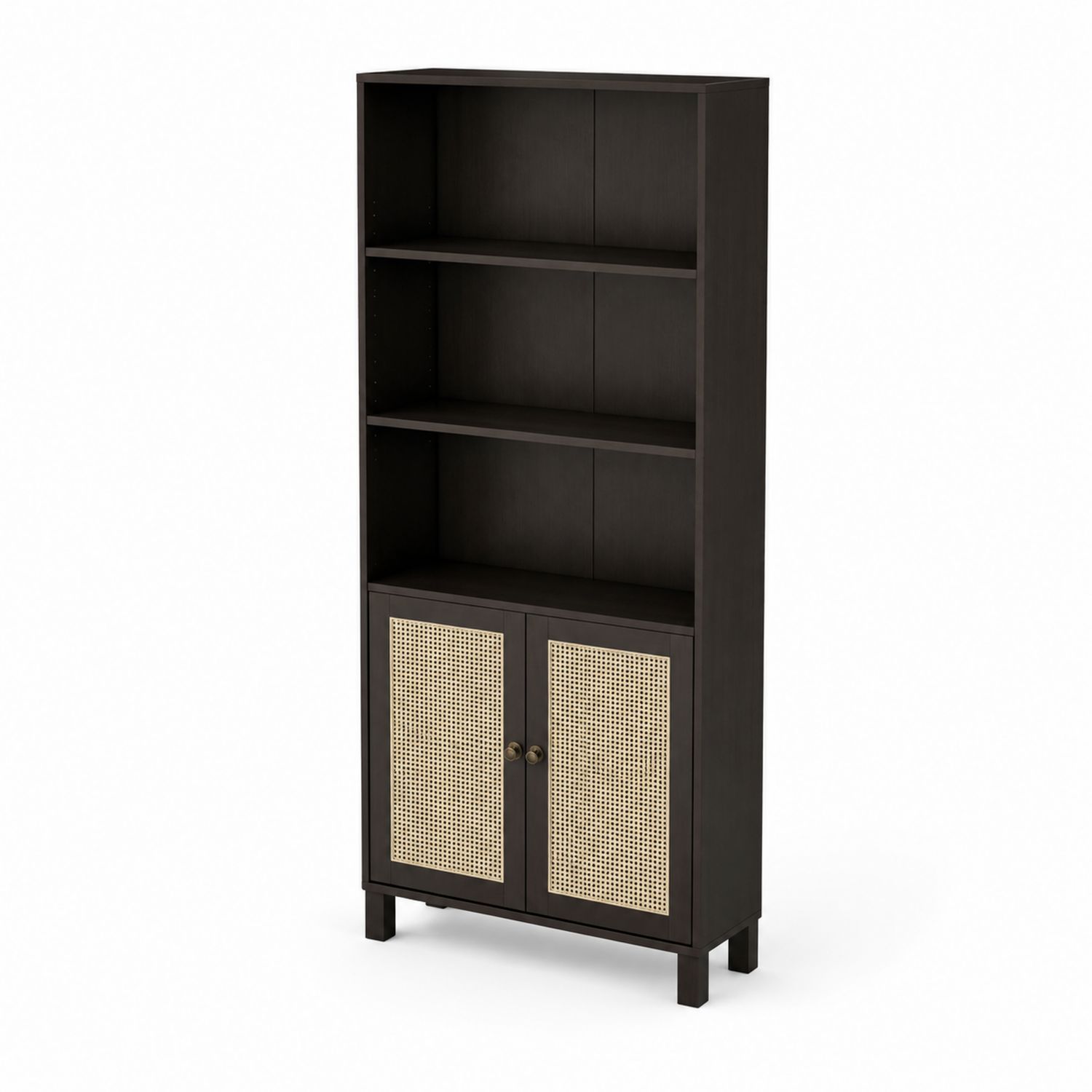 Bücherregal mit Türen Holz Schwarz/Natur 180x80x30 cm