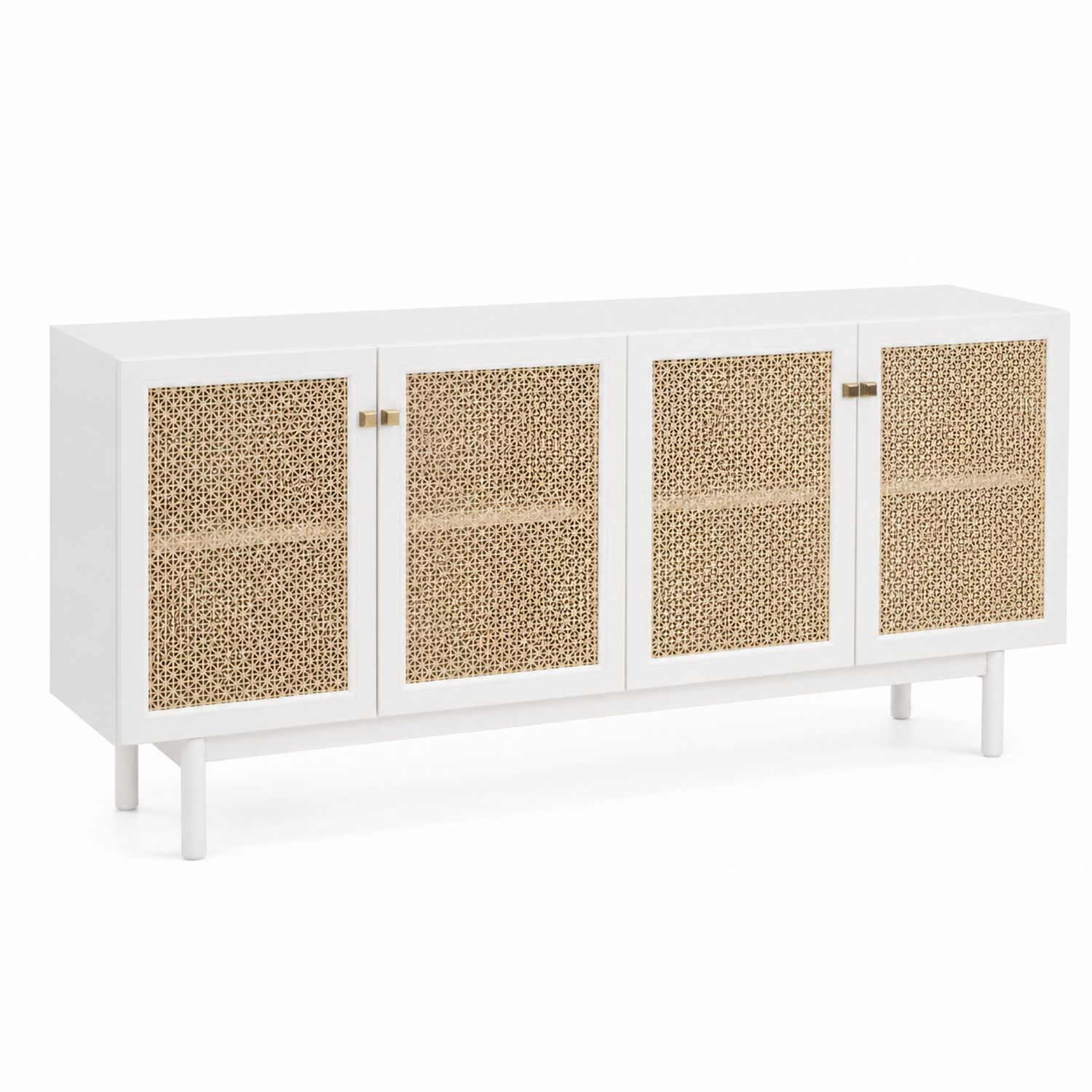 TV-Schrank Holz MDF Rattan Weiß 160x40x70cm