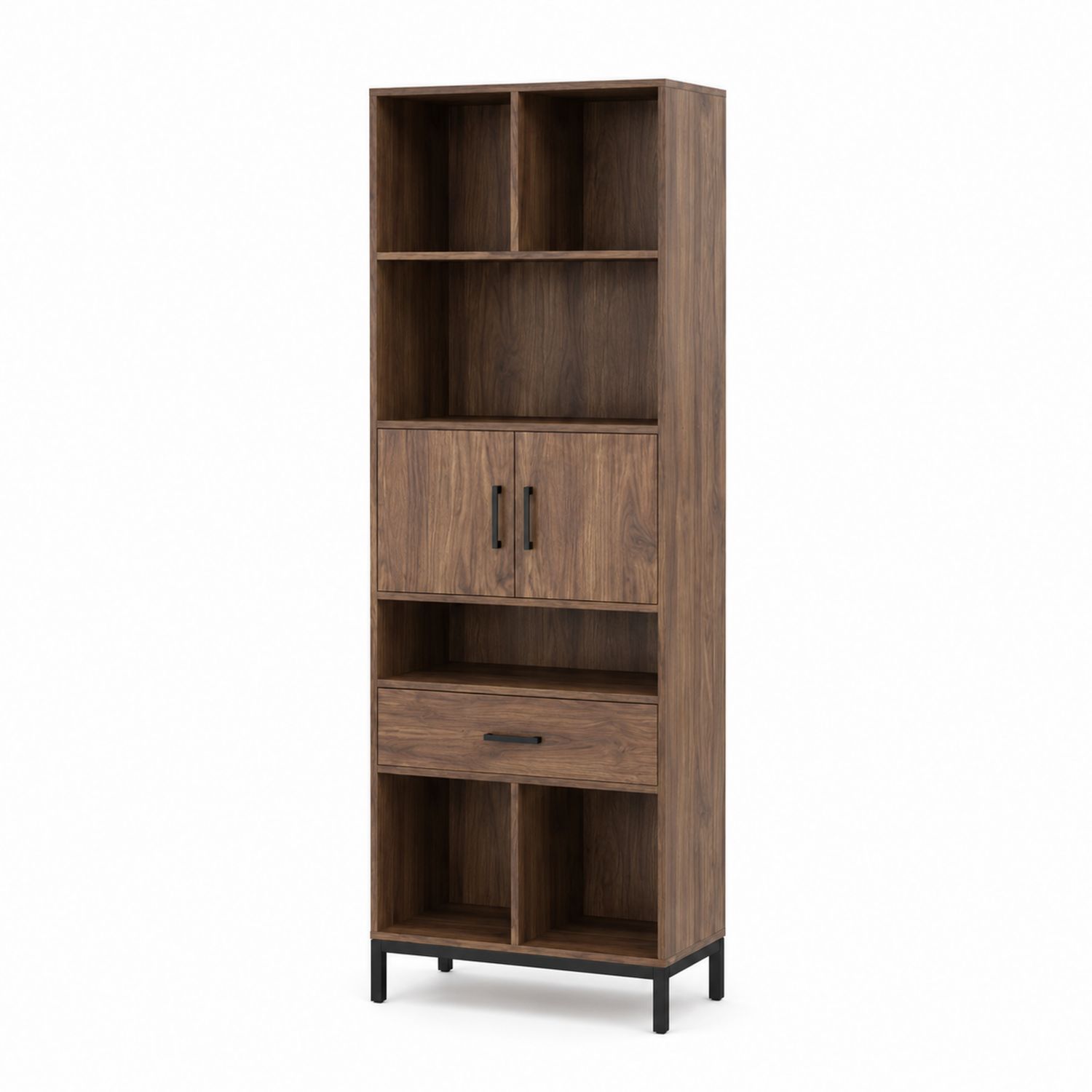 Bücherregal mit Schublade und Türen aus Holz Dunkelbraun