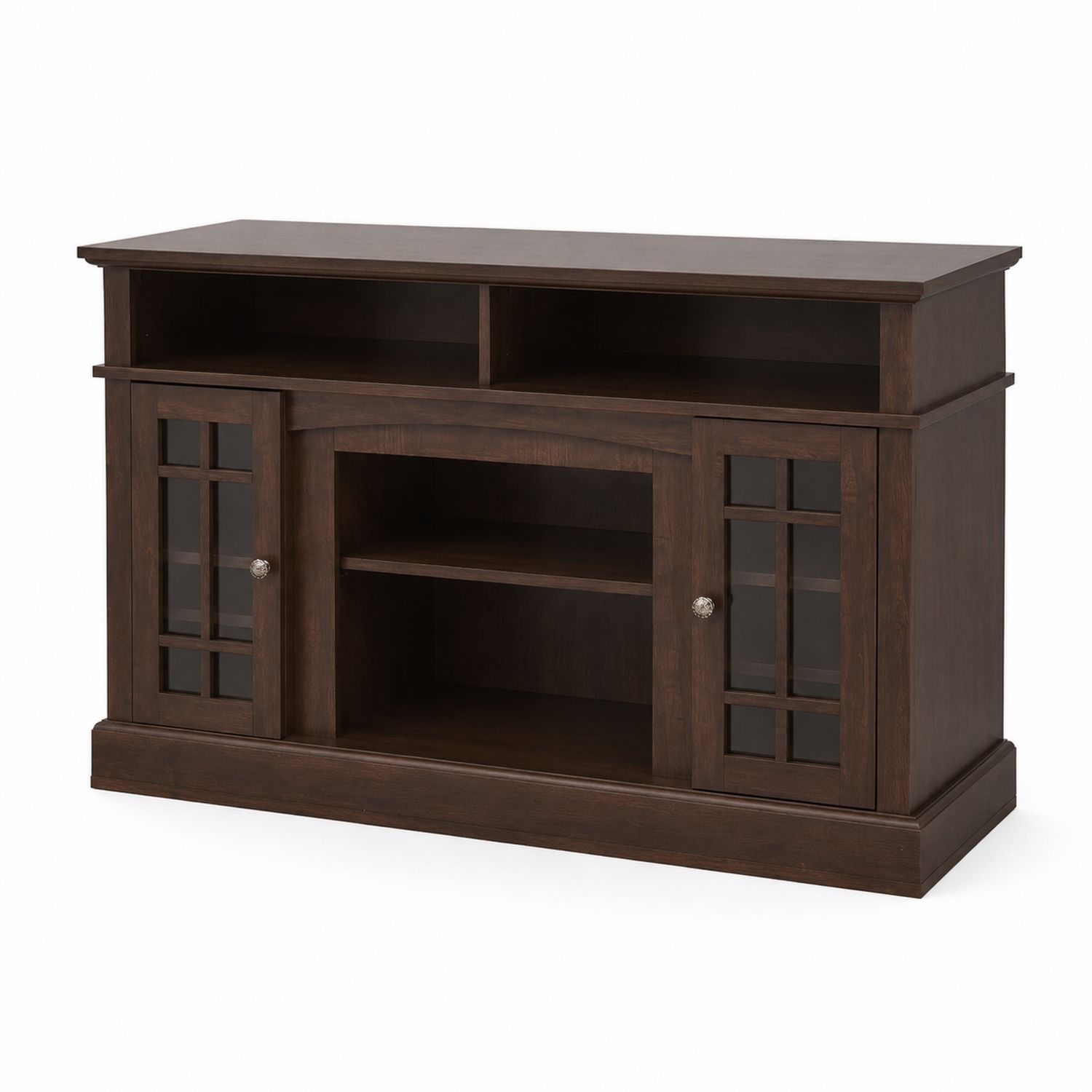 Holz-TV-Schrank mit gehärteten Glastüren, Braun