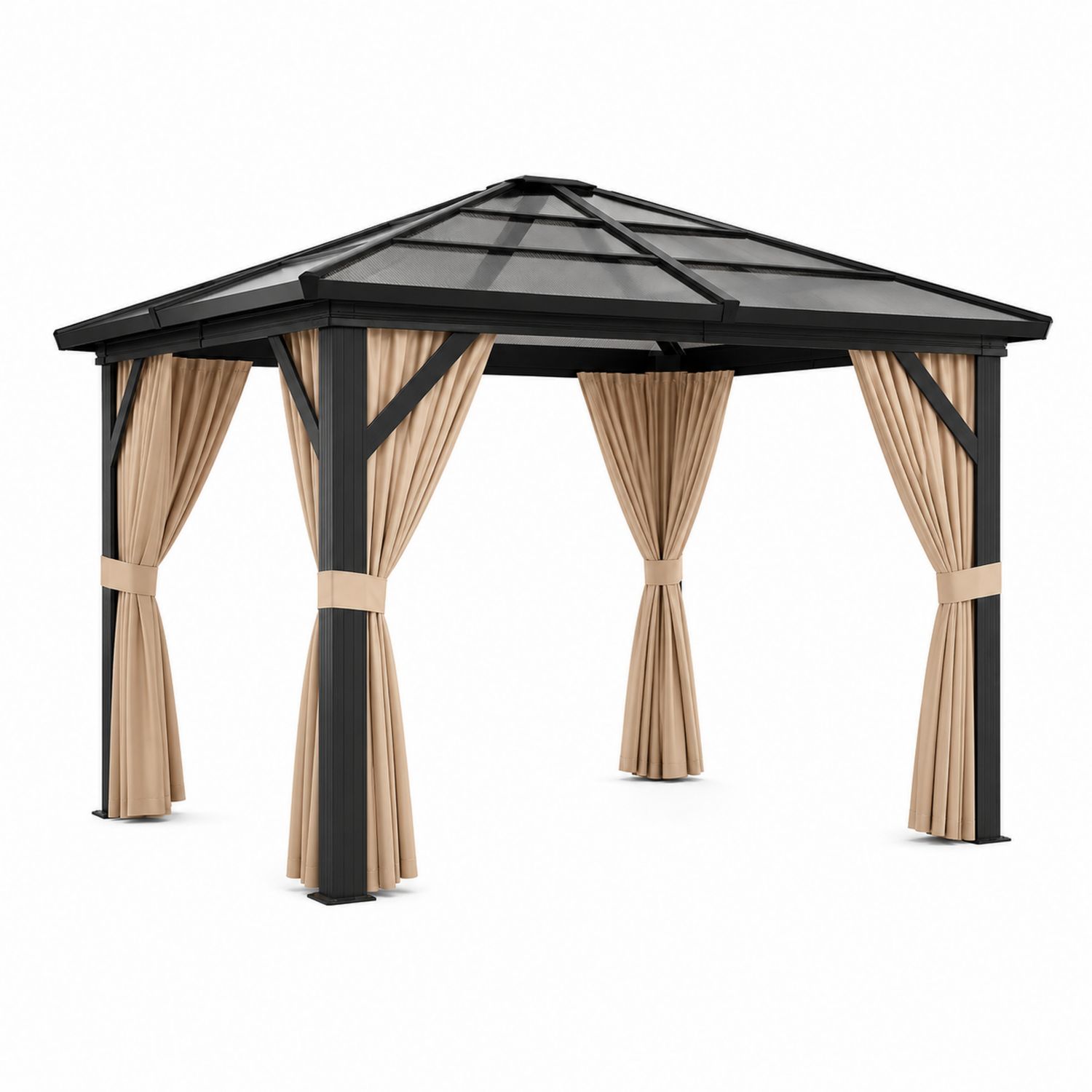Gartenpavillon Aluminium Polycarbonat-Dach Beige Vorhänge