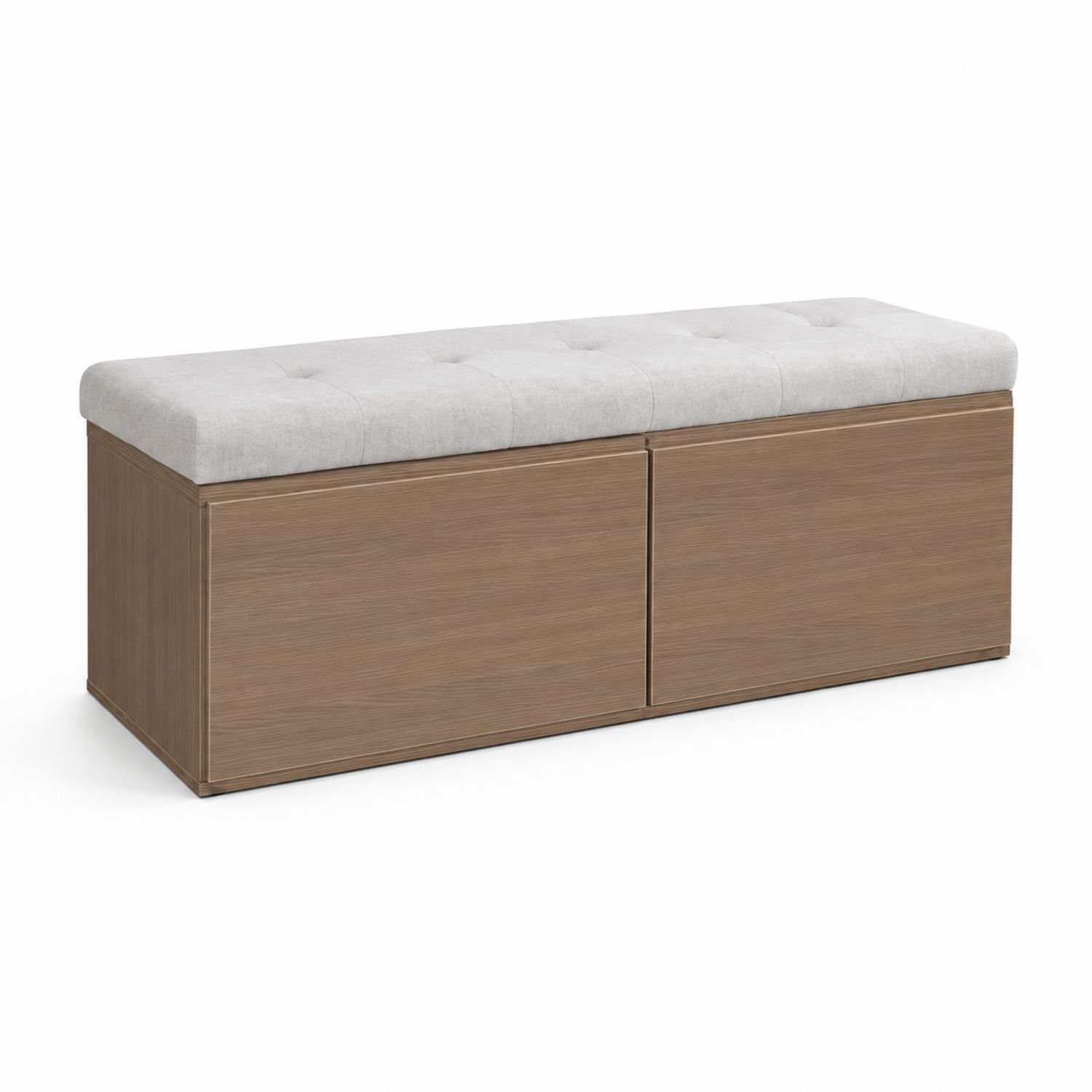 Holz Sitzbank mit Stauraum und Polyester Stoff Grau