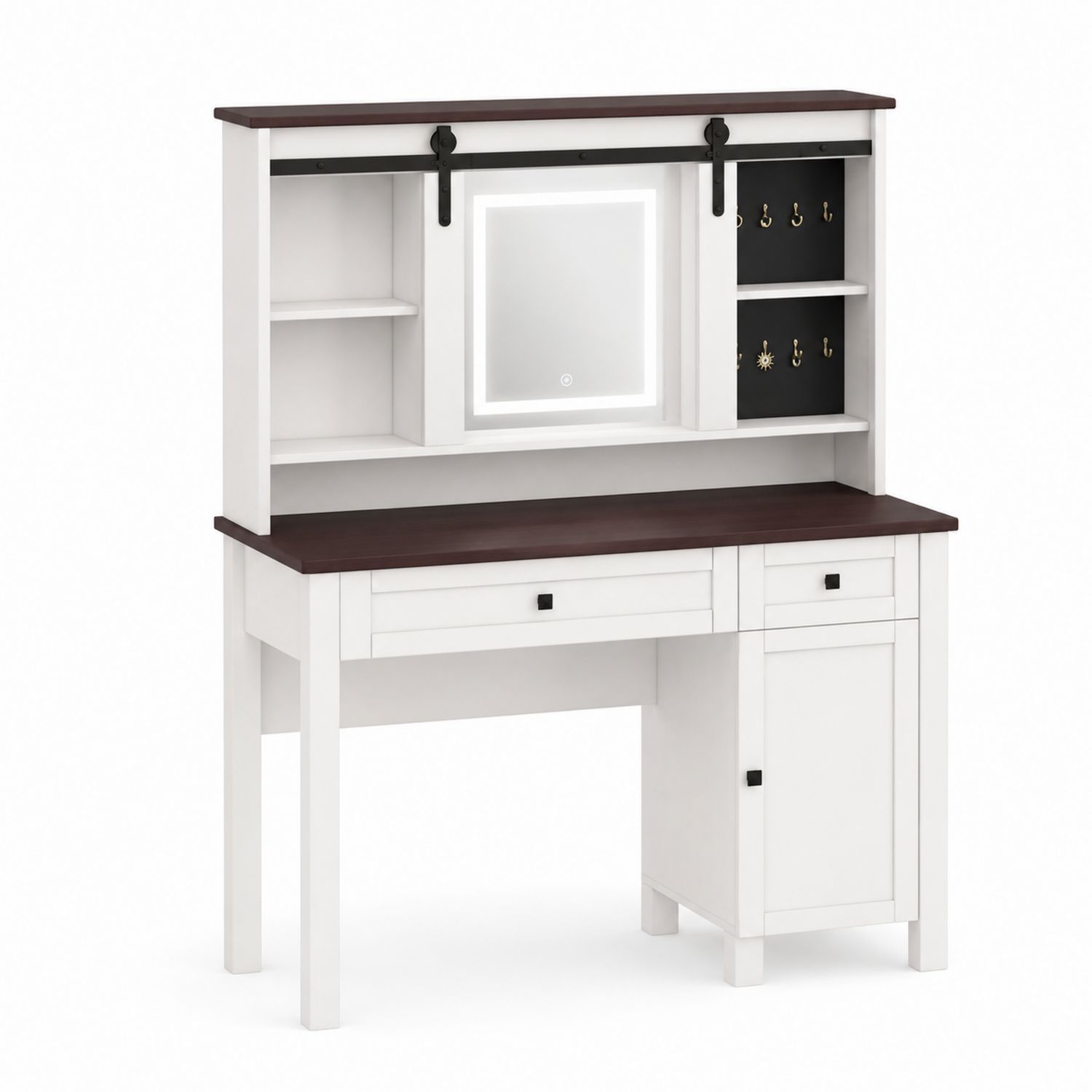 Schminktisch mit Spiegel LED Beleuchtung MDF Weiß Dunkelbraun