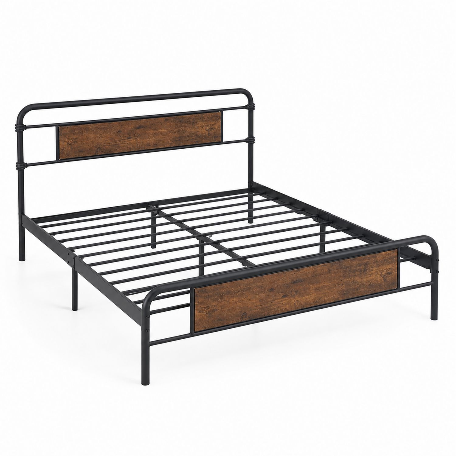 Metall-Doppelbett mit Holzpaneelen 200x140 cm Schwarz/Braun