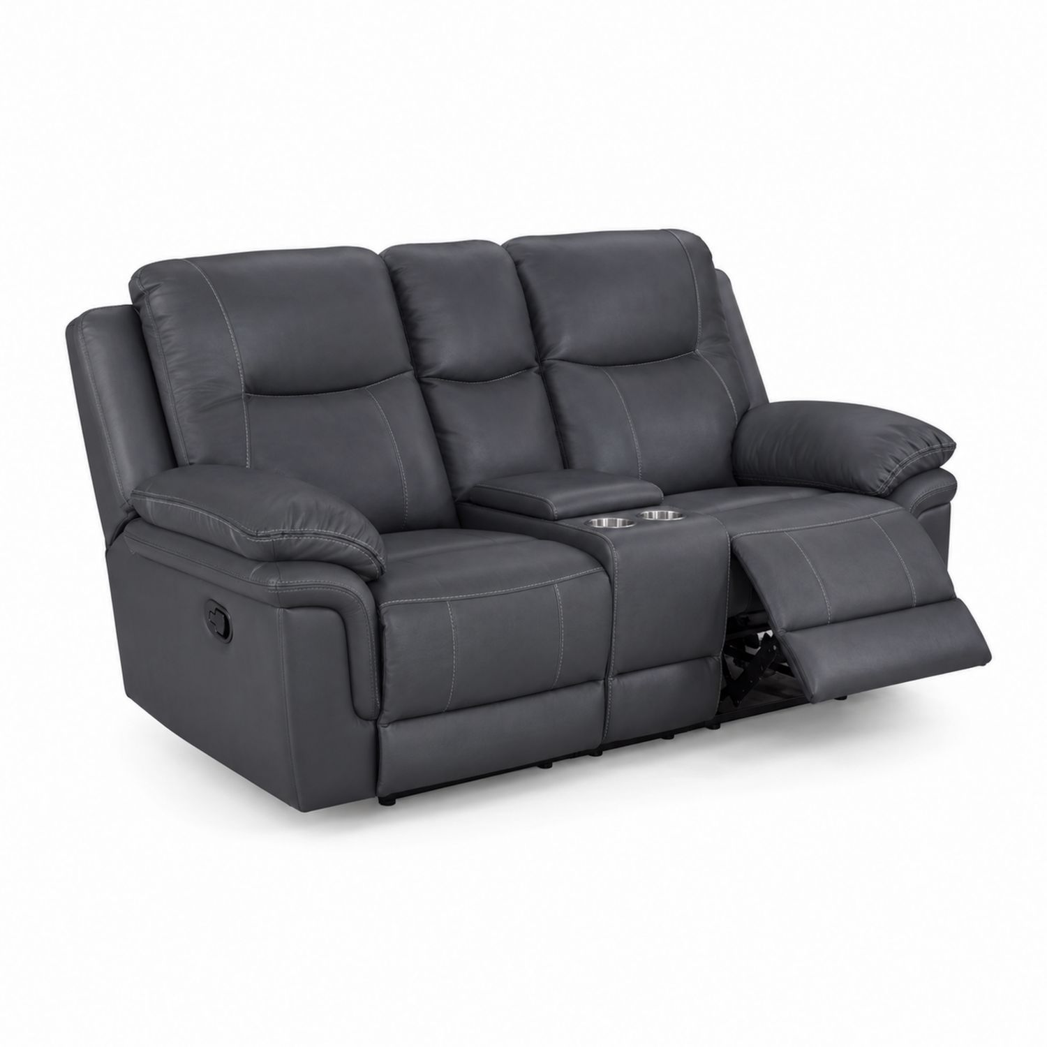 2-Sitzer Relaxsofa Kunstleder Dunkelgrau mit Getränkehalter