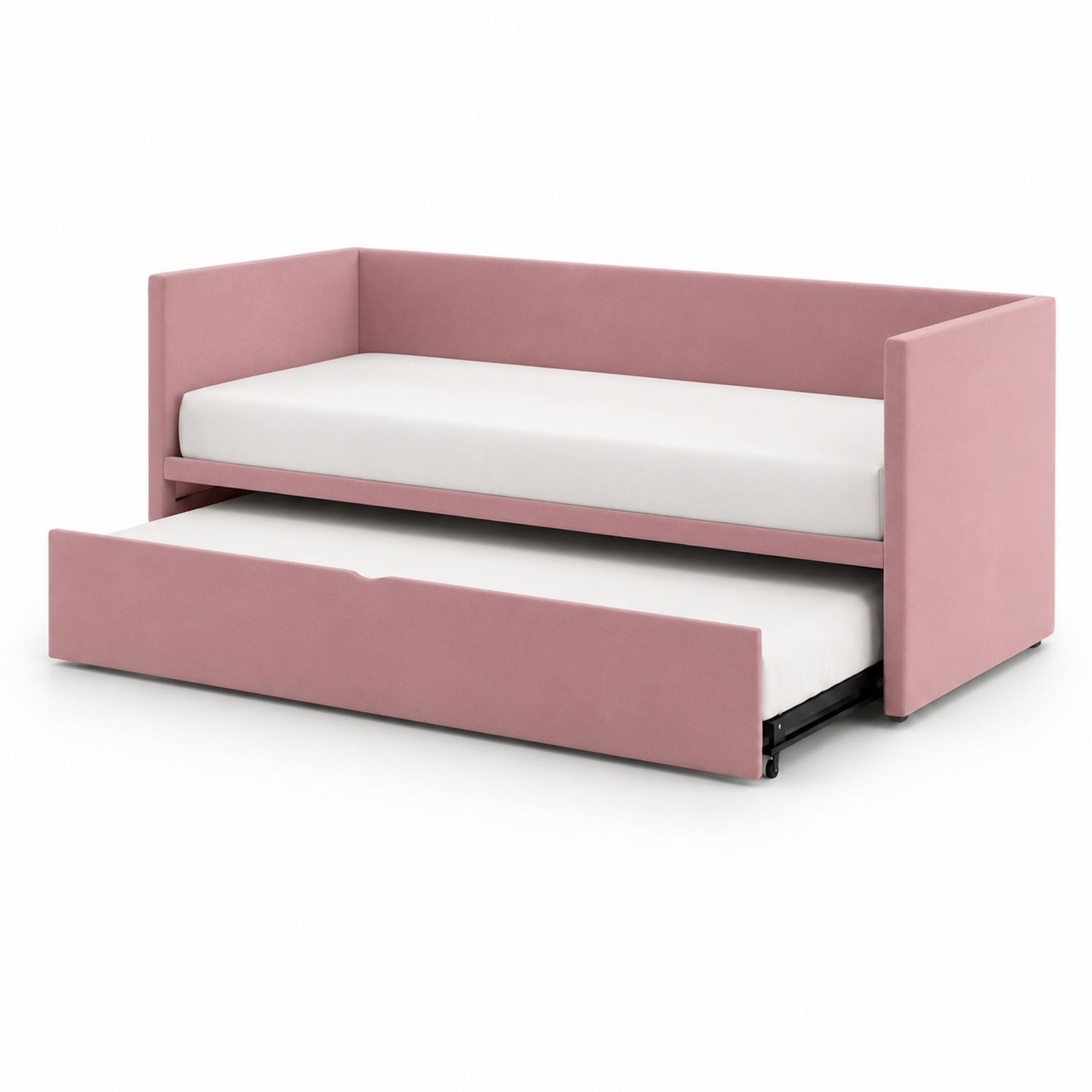 Tagesbett mit ausziehbarem Unterbett Holz Stoff Rosa