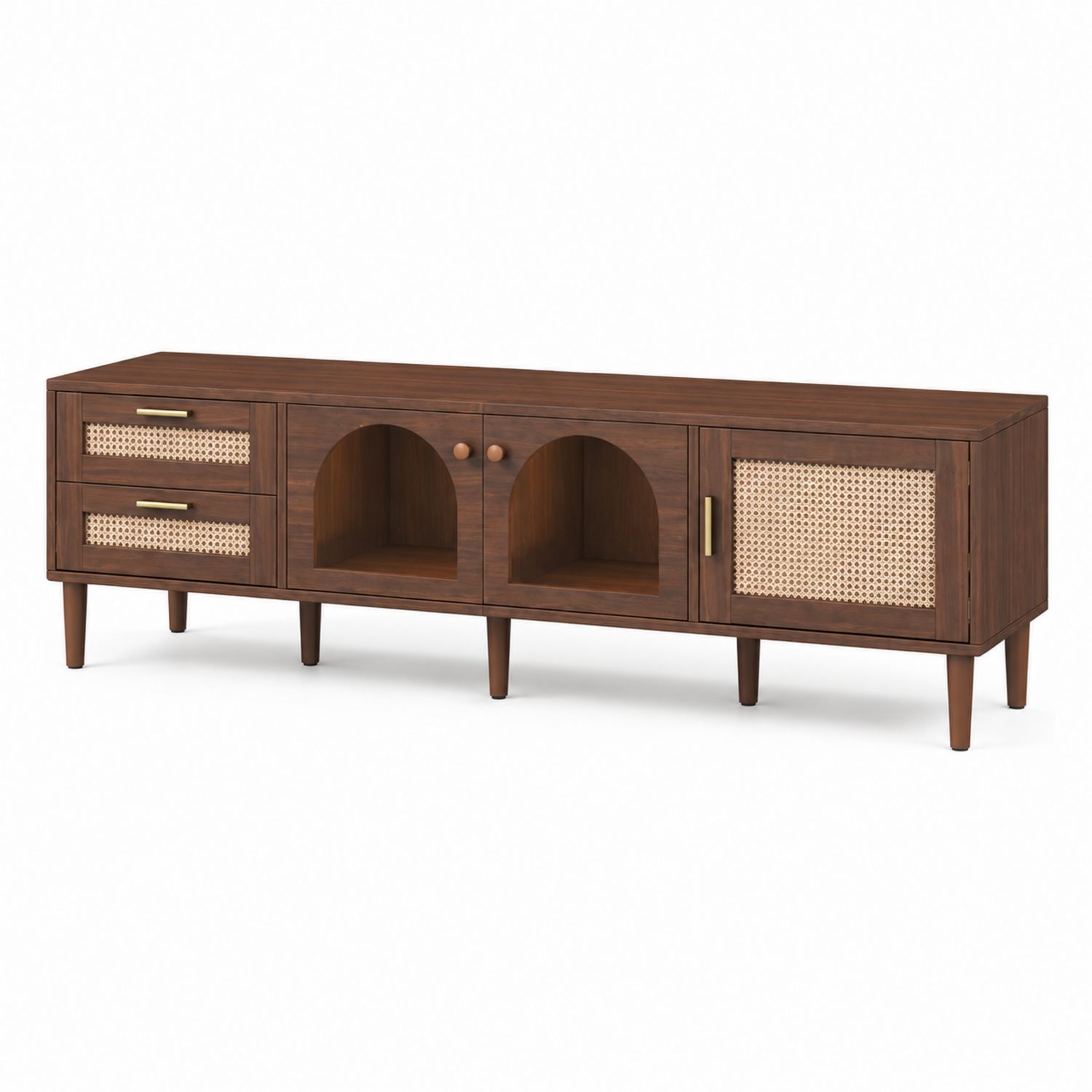 TV-Schrank Holz mit Rattan Braun