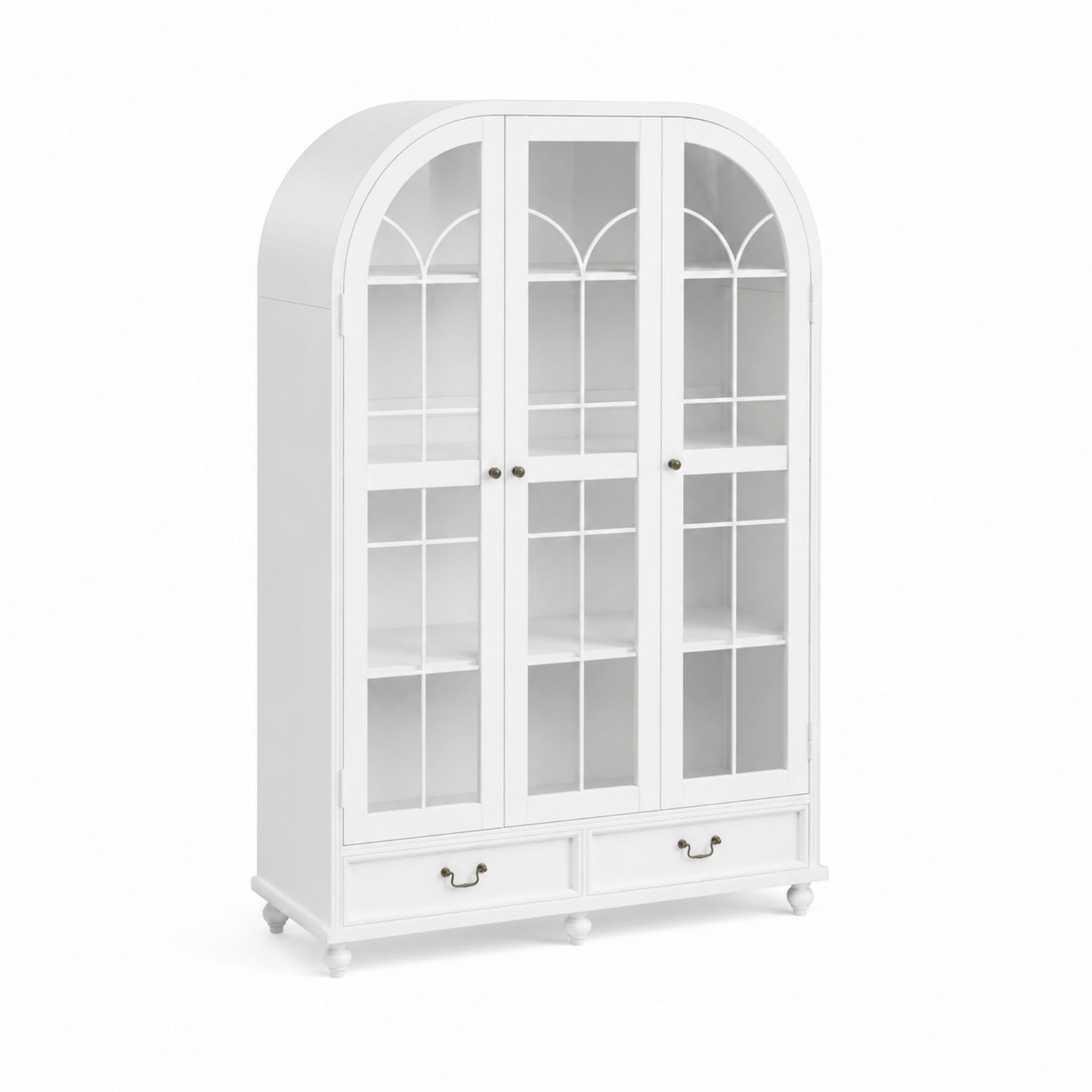 Holzbücherregal mit Glastüren und Schubladen Weiß 200 cm Höhe