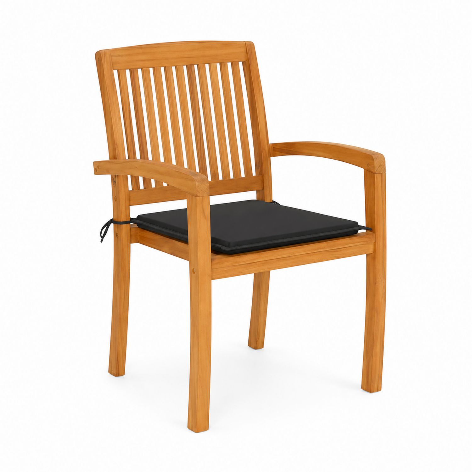 Outdoor-Stuhl aus Teakholz mit schwarzem Kissen