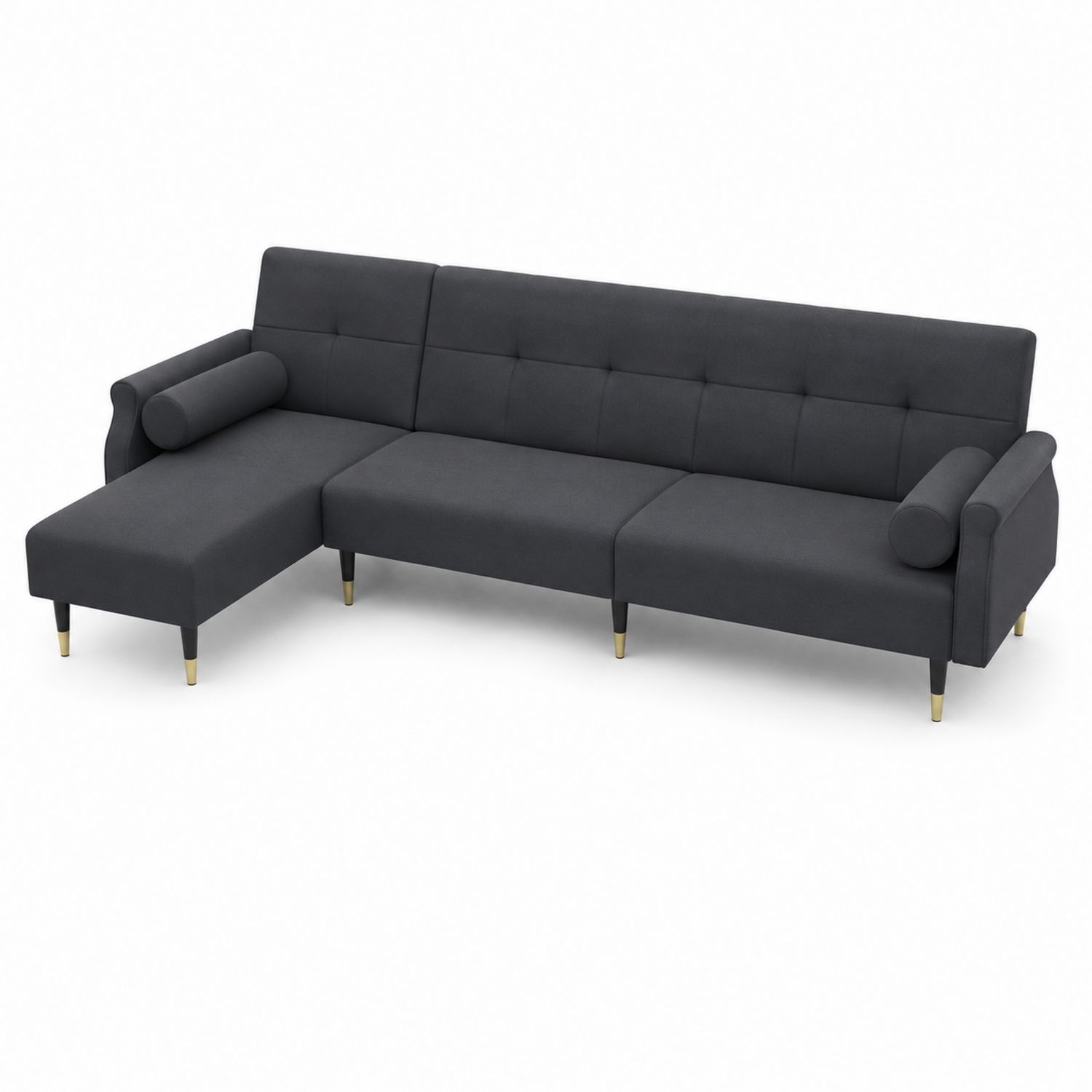 Ecksofa in Dunkelgrau mit Polyesterstoff