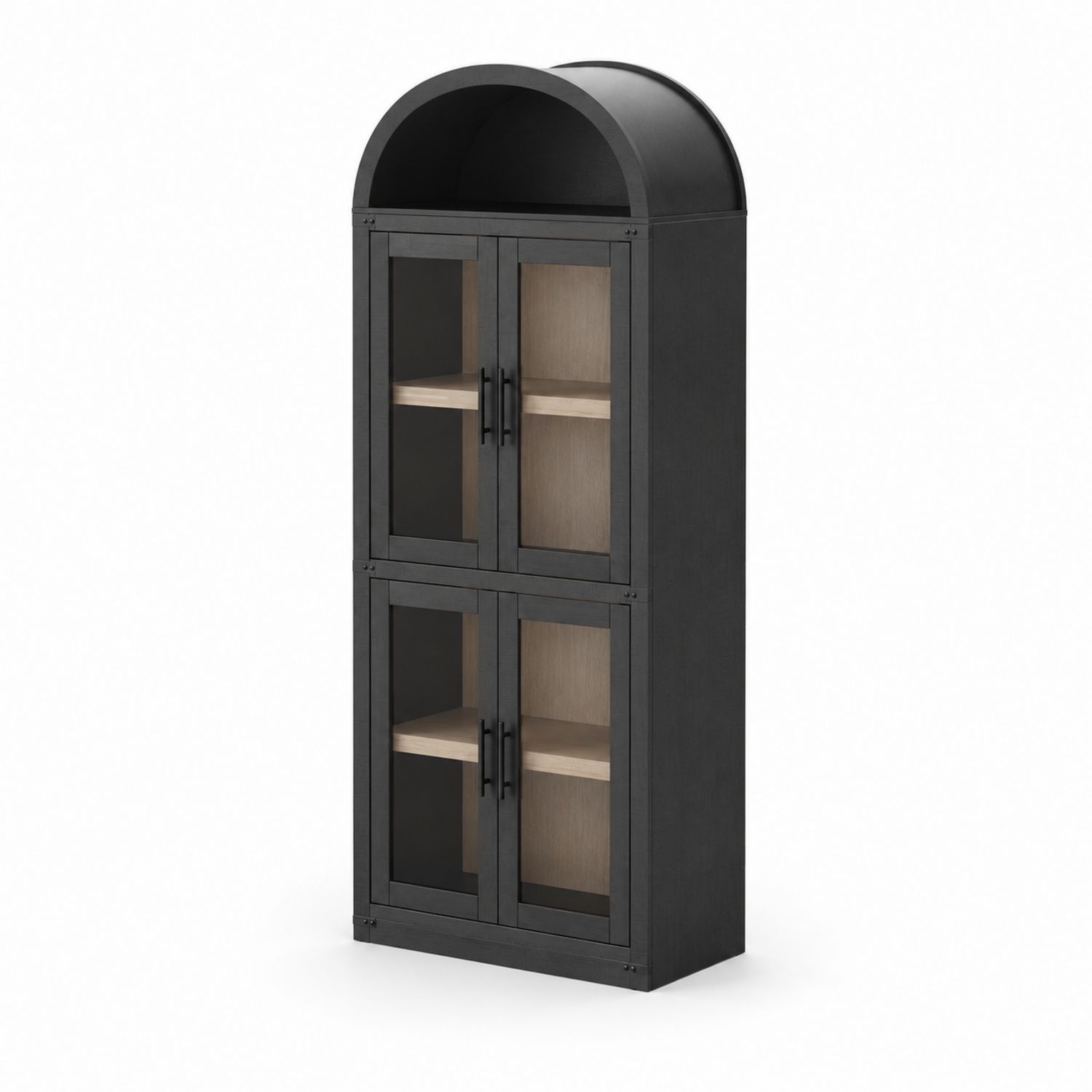 Schwarz MDF-Bücherregal mit Glastüren, 180x90x35 cm