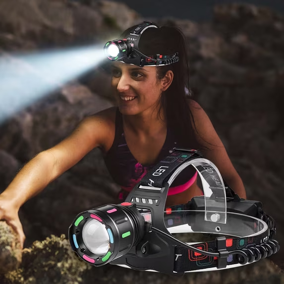 30W LED Telescopic Headlight with 4 Gears, Adjustable Focus & Night Light - Ideal for Camping & Outdoor Use