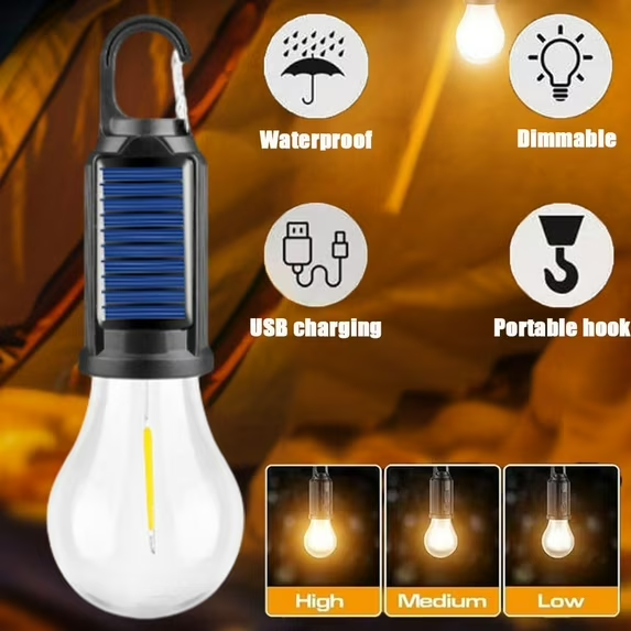 Solar Rechargeable Hooked Camping Light, Waterproof Portable Solar Camping Light, 3 Light Modes Adjustable Camping Lamps for Hiking, Party, Camping, Fishing (8Pcs)